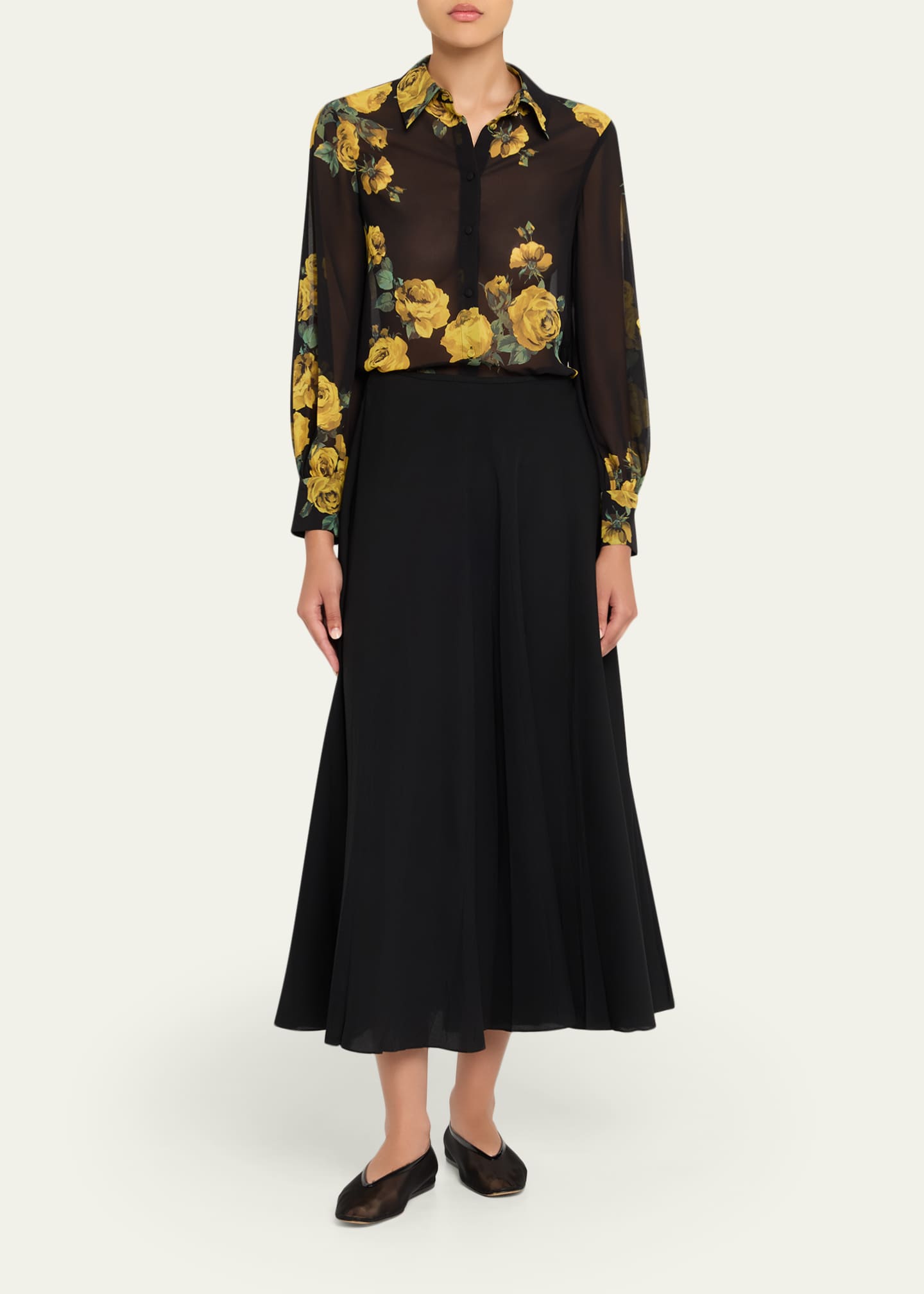 Candace Rosehips Blouson-Sleeve Buttoned Shirt