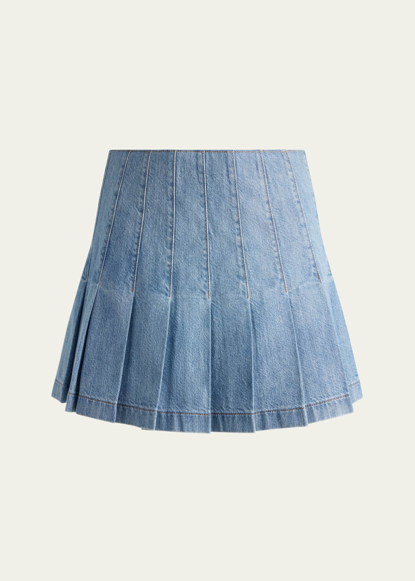 ALICE + OLIVIA Carter Pleated Denim Mini Skirt - Bergdorf Goodman