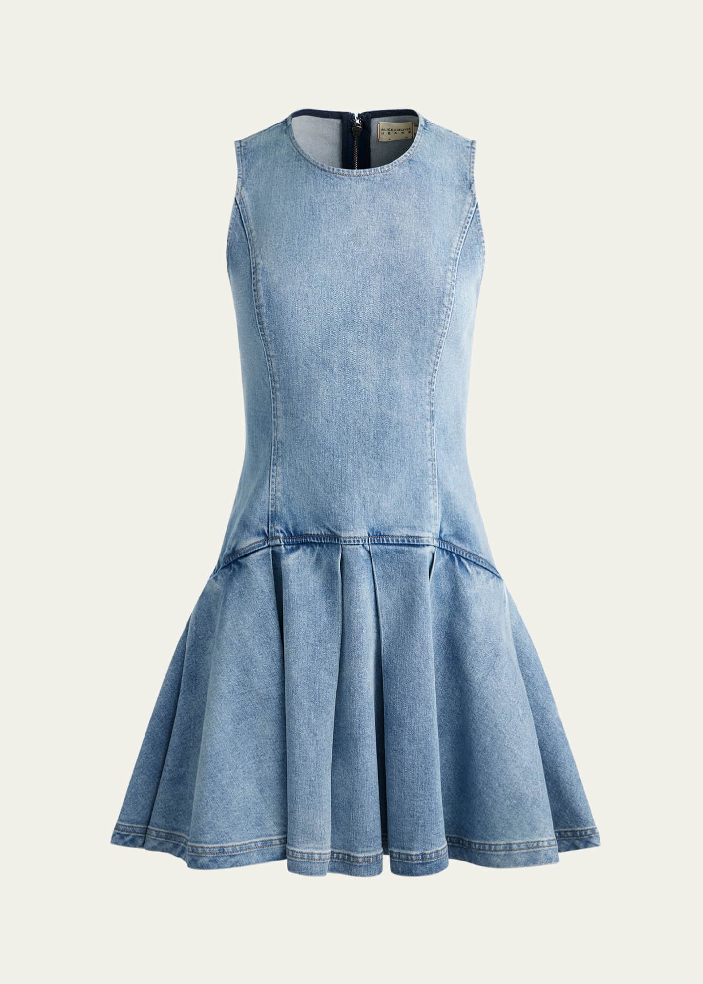 Alice + Olivia Adley Sleeveless Drop-Waist Denim Mini Dress