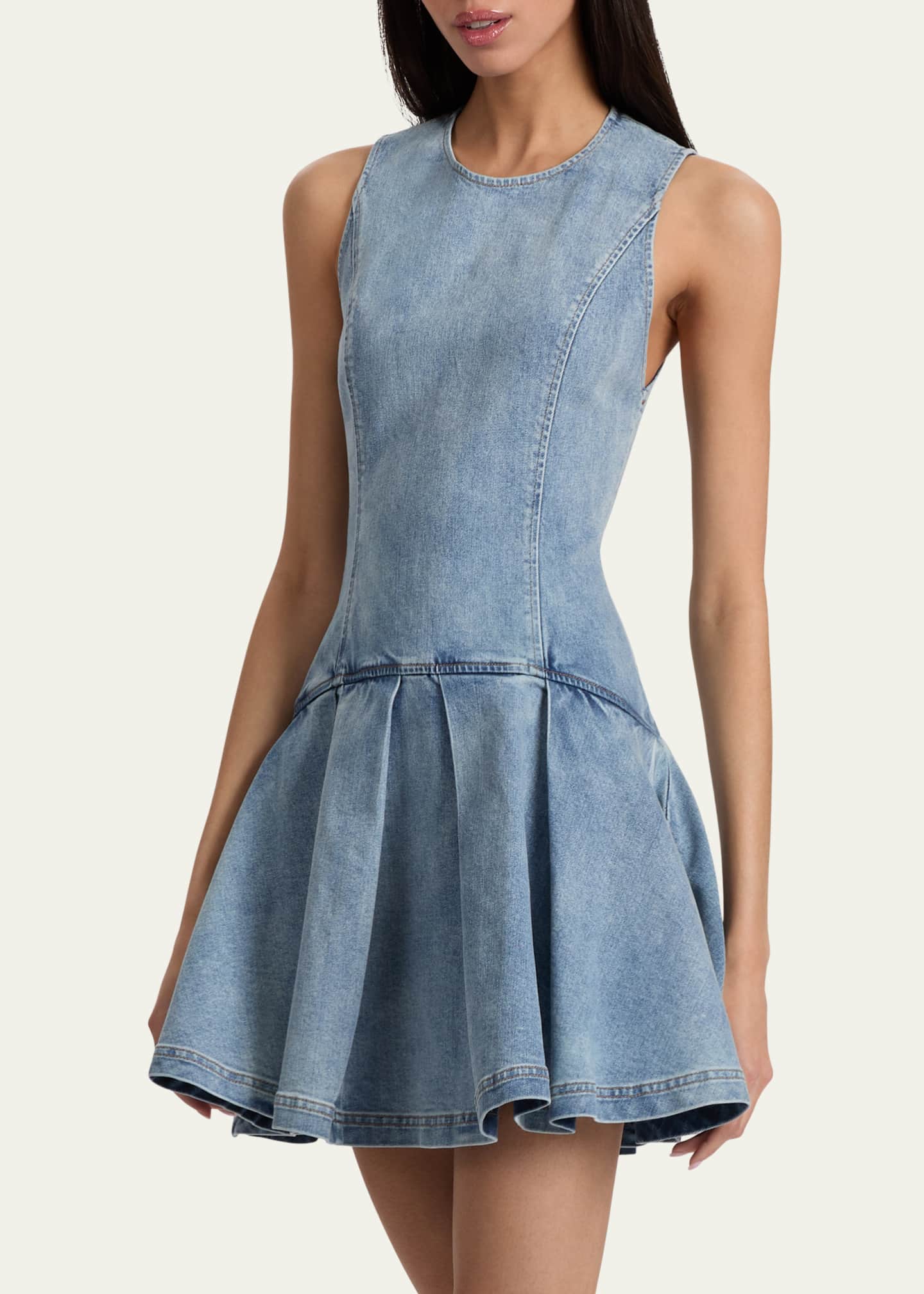 Alice + Olivia Adley Sleeveless Drop-Waist Denim Mini Dress