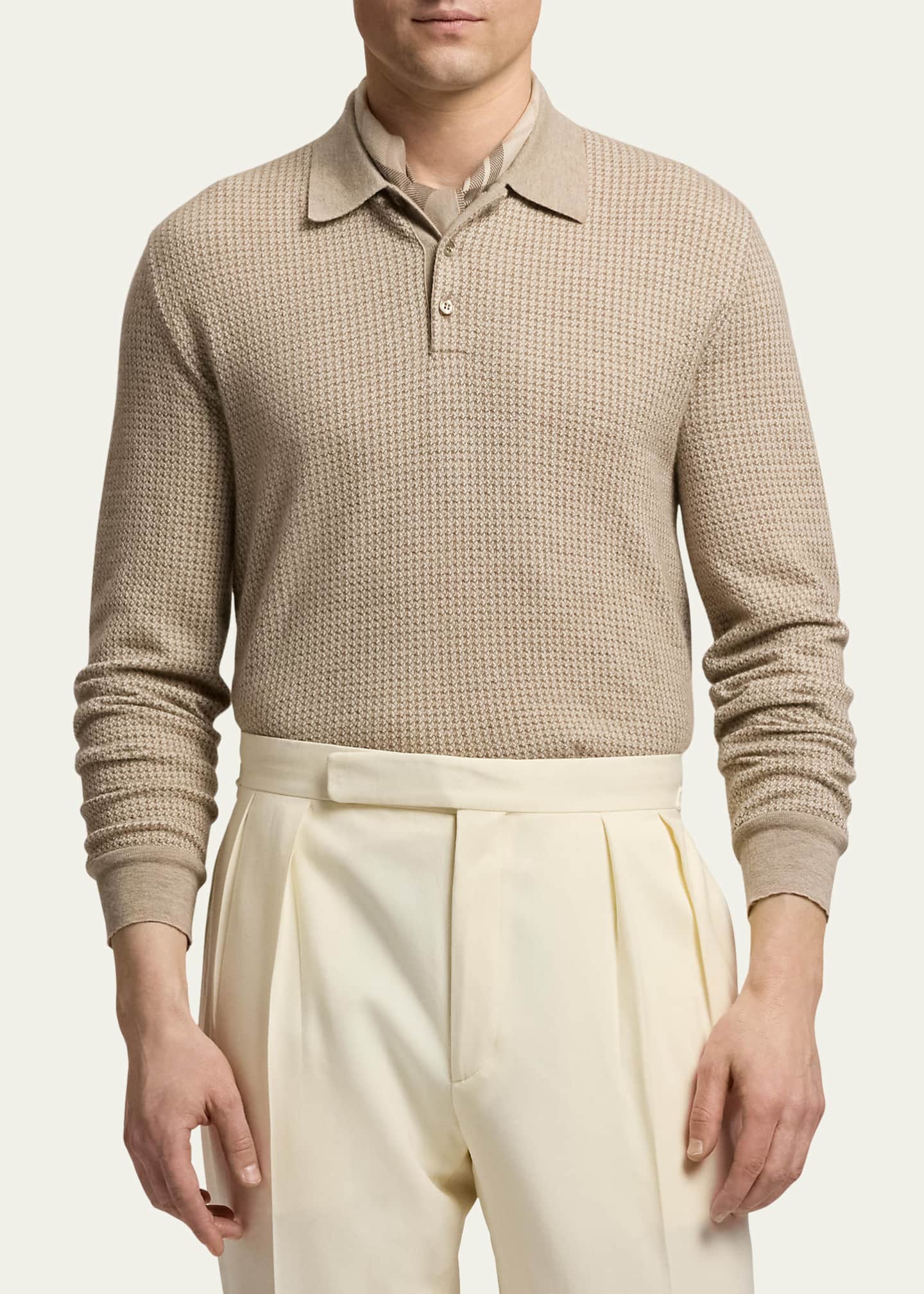 Men's Cashmere Waffle Knit Polo Sweater