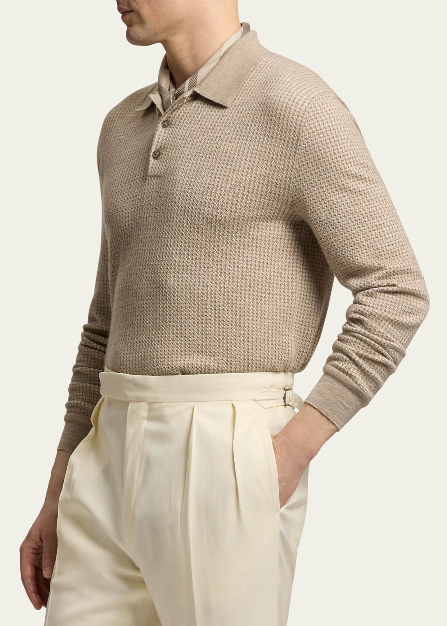 Men's Cashmere Waffle Knit Polo Sweater