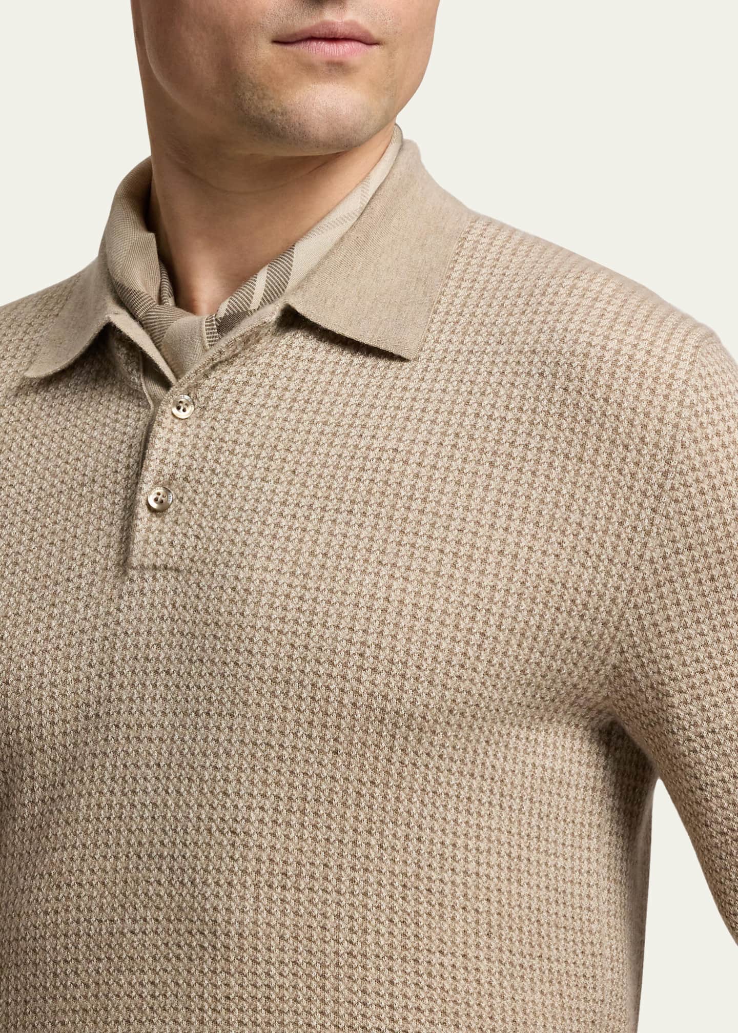 Men's Cashmere Waffle Knit Polo Sweater