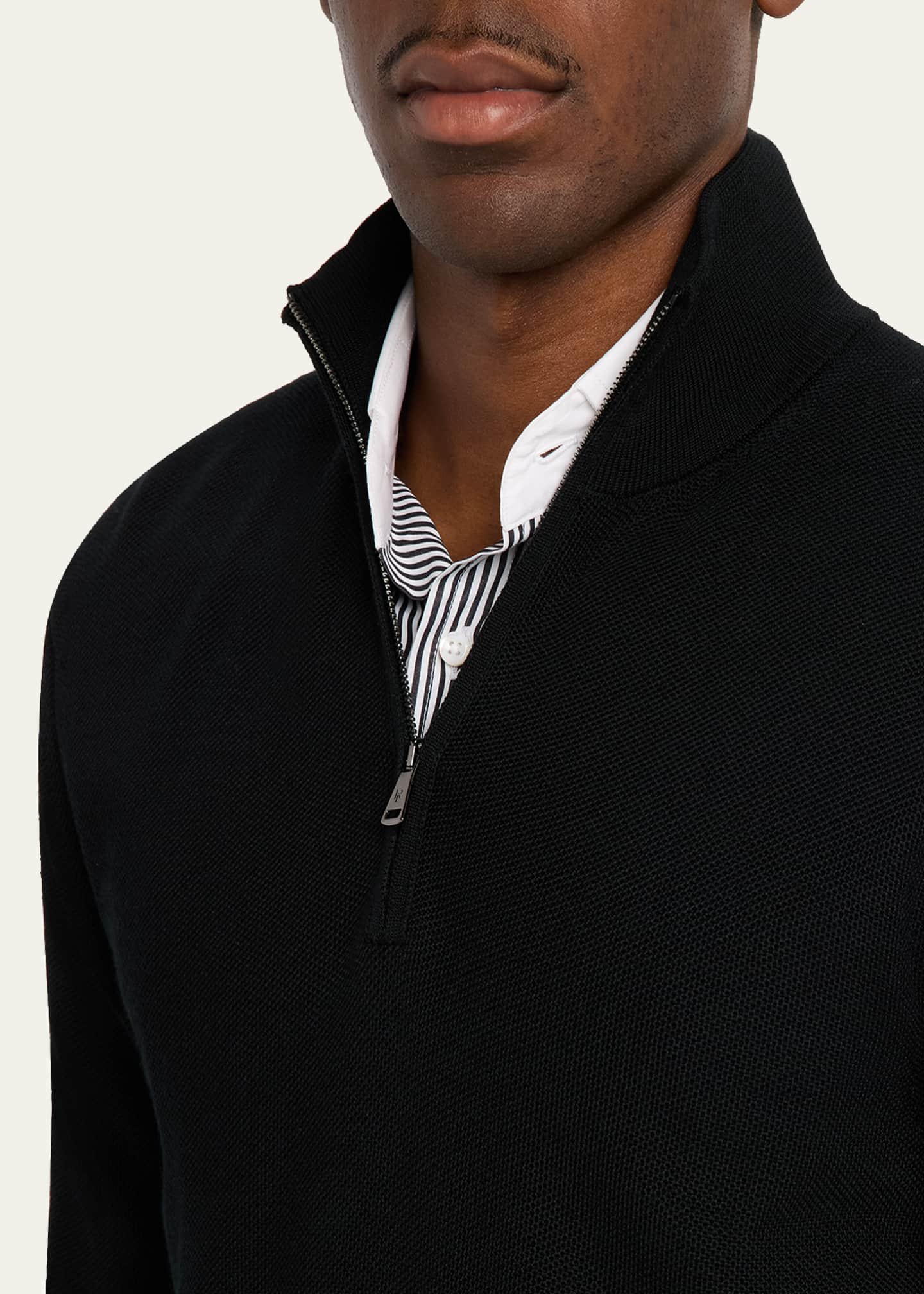 Ralph Lauren Purple Label Piqué-Knit Wool Quarter-Zip Sweater