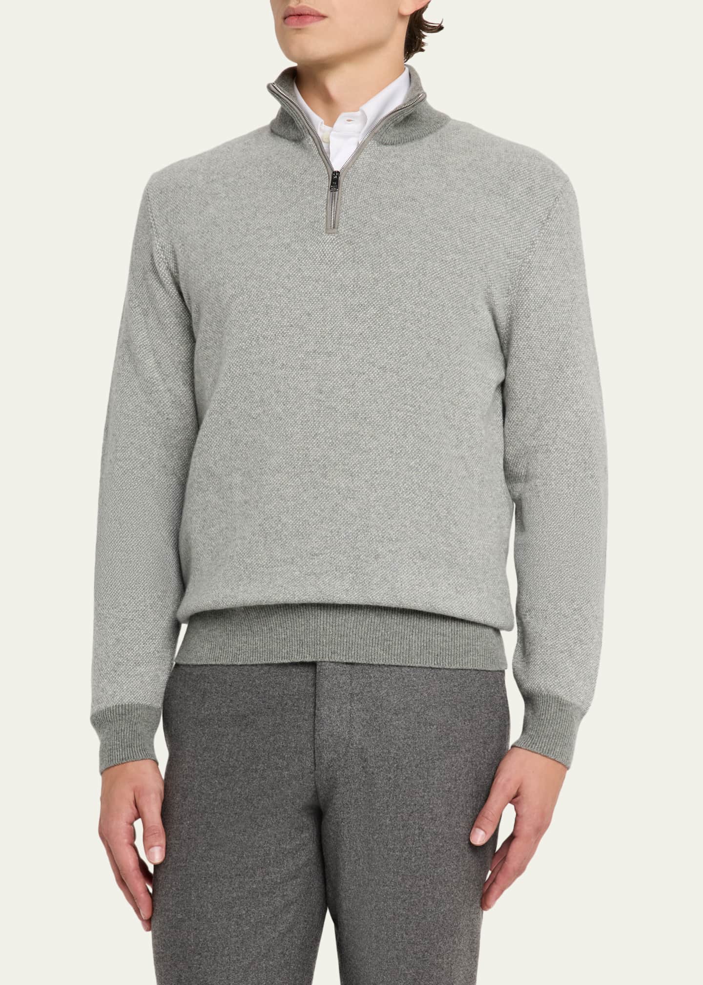 Ralph Lauren Purple Label Birdseye Cashmere Quarter-Zip Sweater