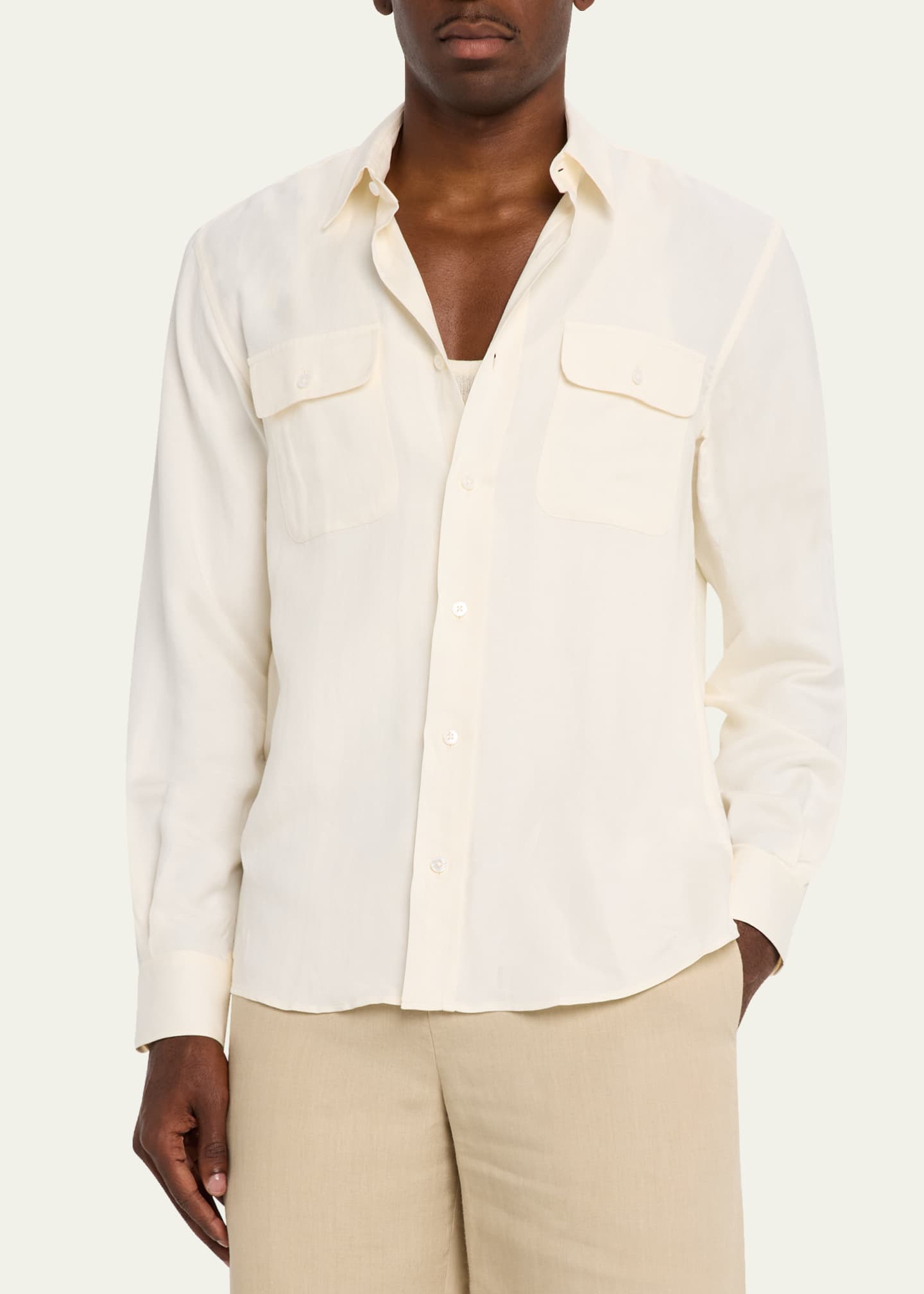 Ralph Lauren Purple Label Men's Silk and Linen Flap Pocket Button