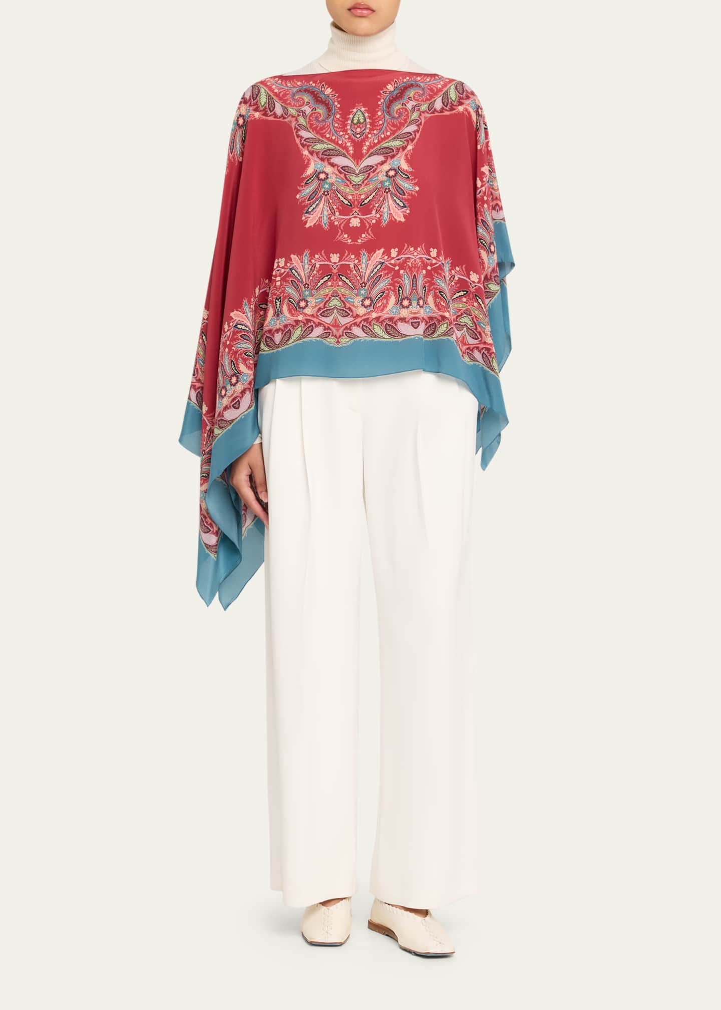 Etro Asymmetric Paisley Silk Poncho - Bergdorf Goodman