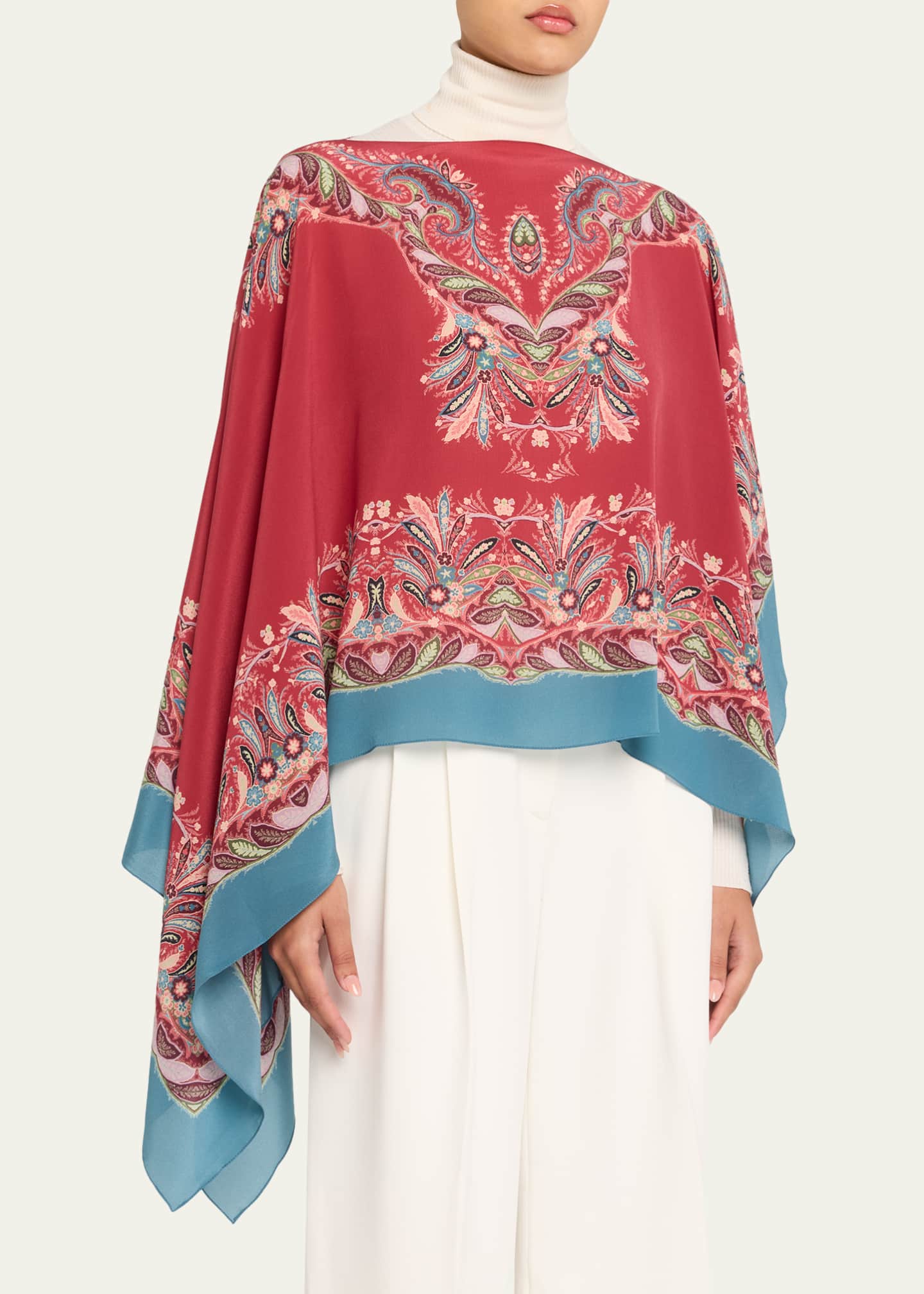 Etro Asymmetric Paisley Silk Poncho - Bergdorf Goodman