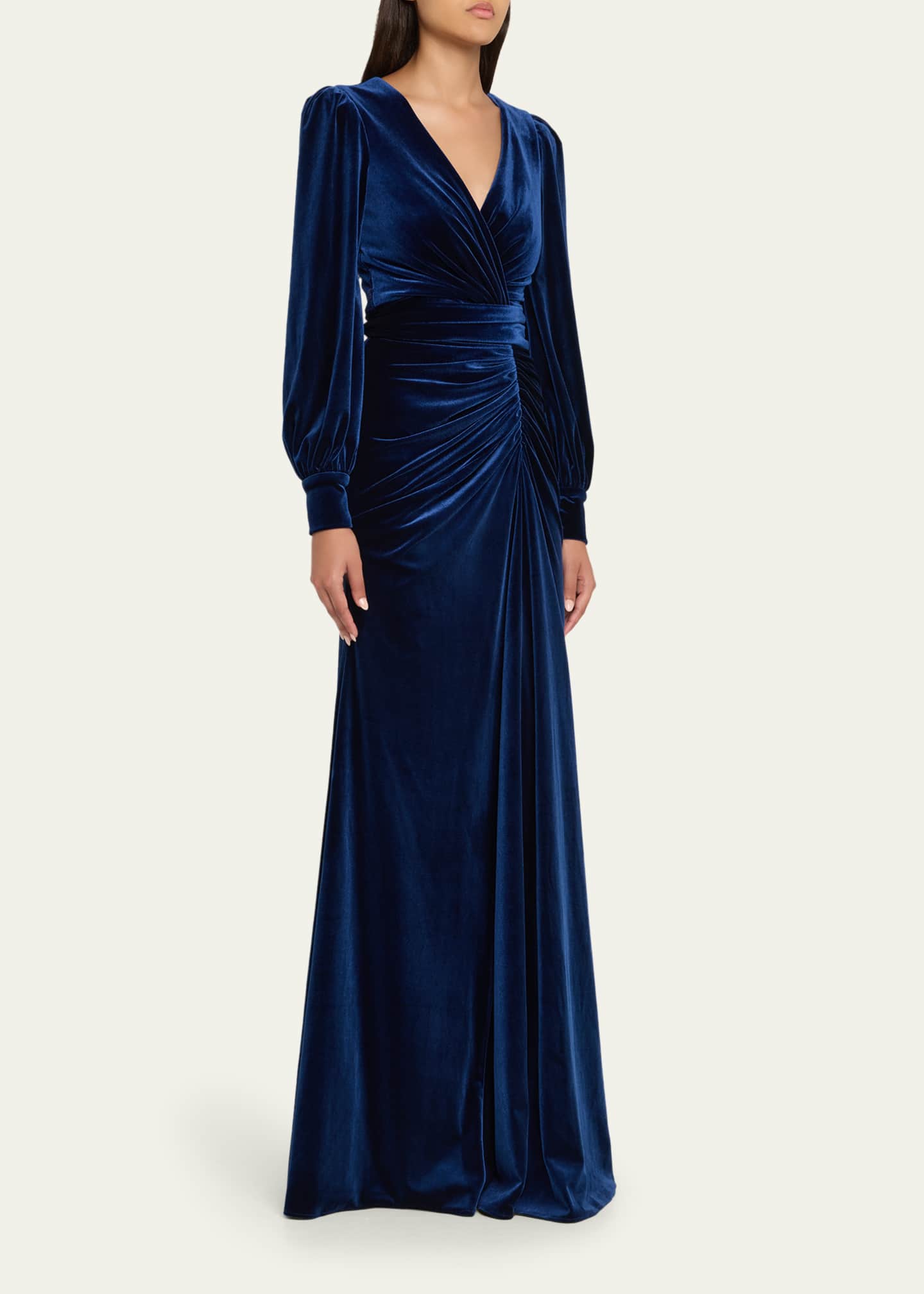 Pleated A-Line Velvet Gown
