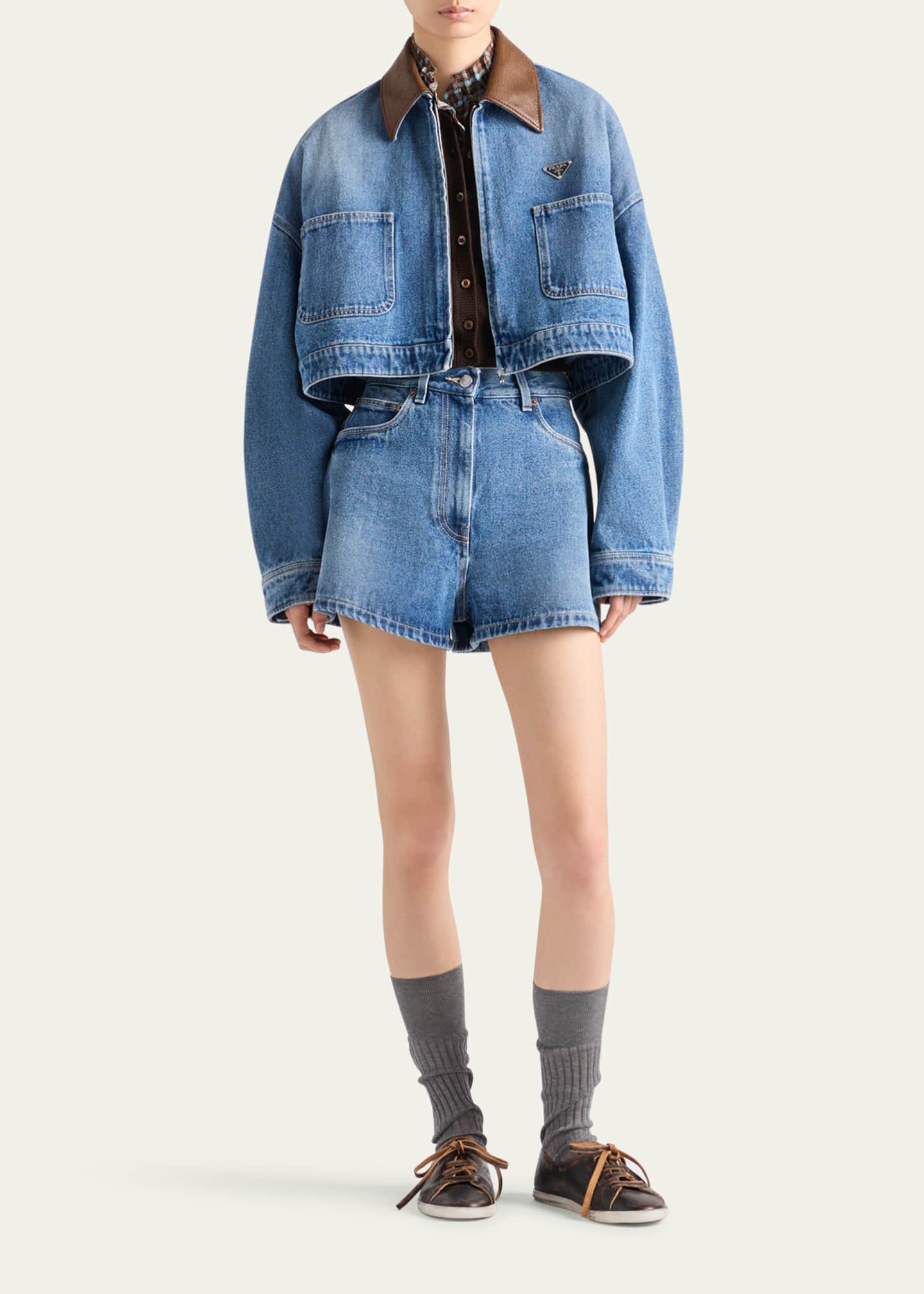 Prada Denim Crop Shirt Jacket - Bergdorf Goodman