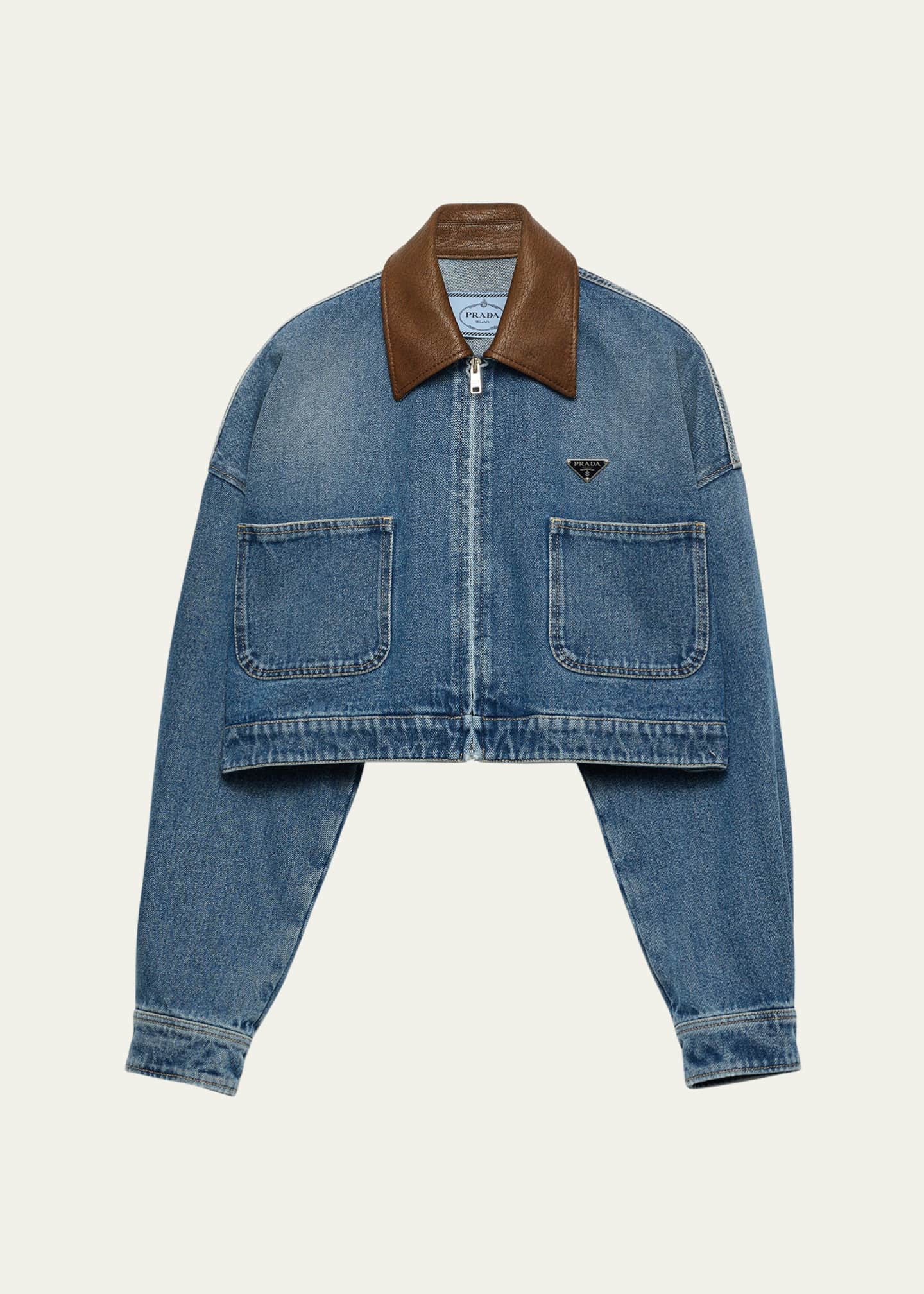 プラダ　オーガニックデニム クロップド ジャケット　38 PRADA□クロップ オーガニック デニム ジャケット 38サイズA+級