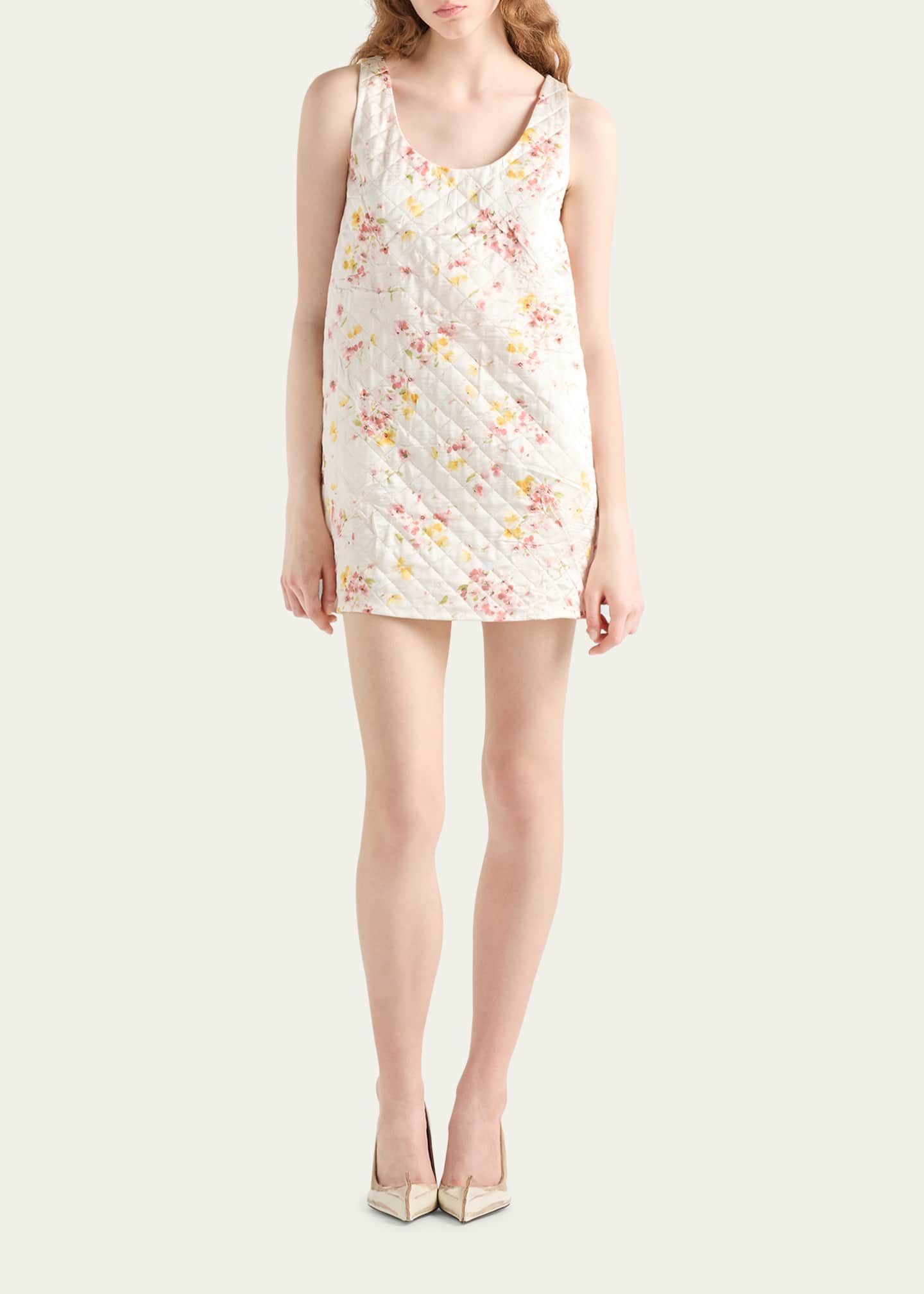 prada satin mini dress Prada Women's Quilted Satin Mini Dress - Pink