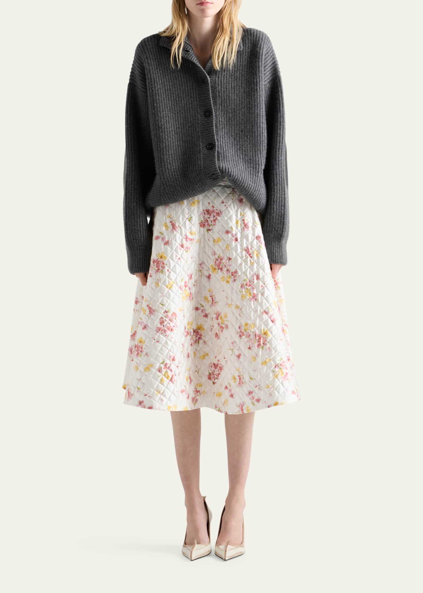 Prada Bouquet Satin Quilted Midi Skirt - Bergdorf Goodman