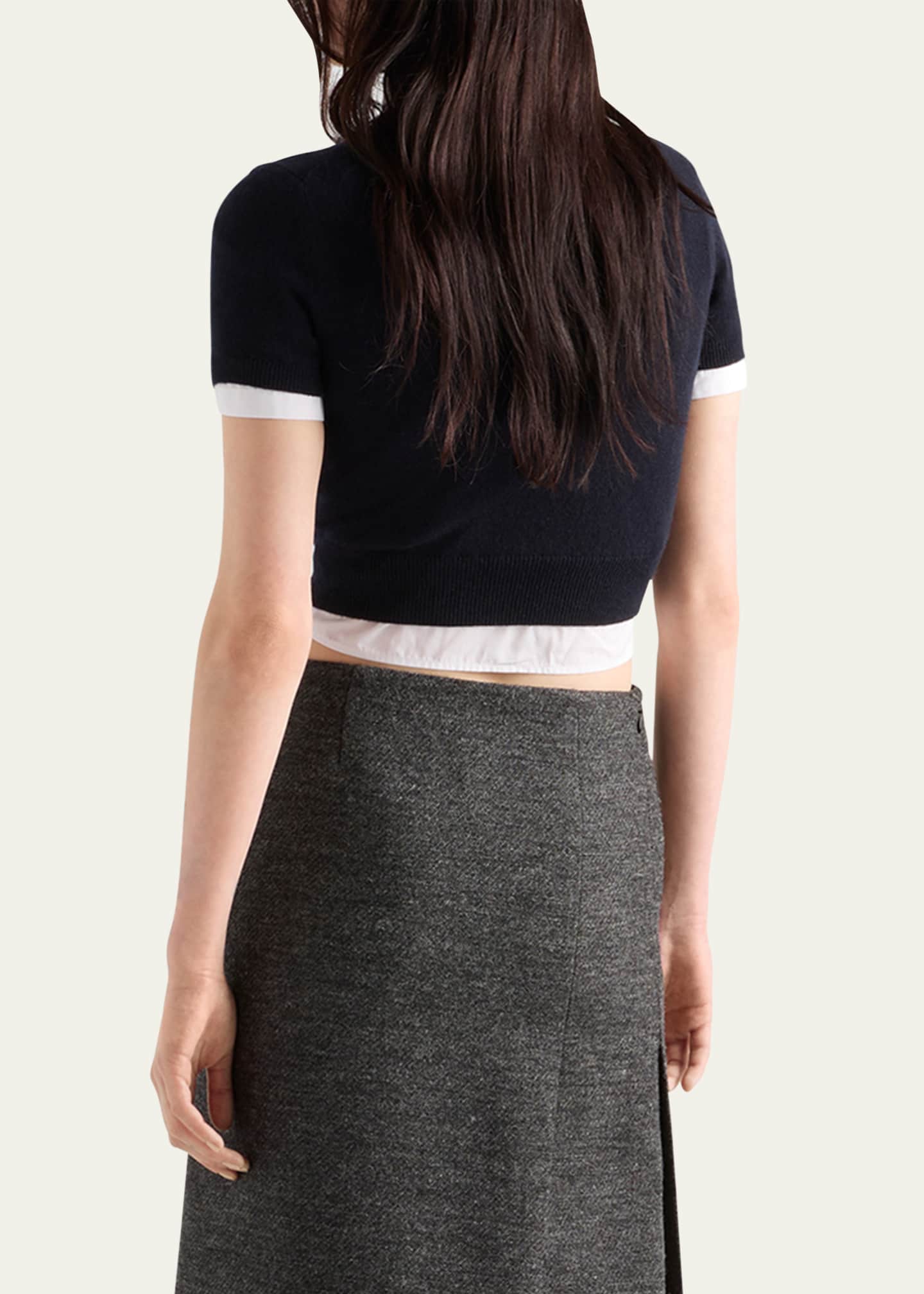 Prada Short-Sleeve Cashmere Crop Sweater - Bergdorf Goodman