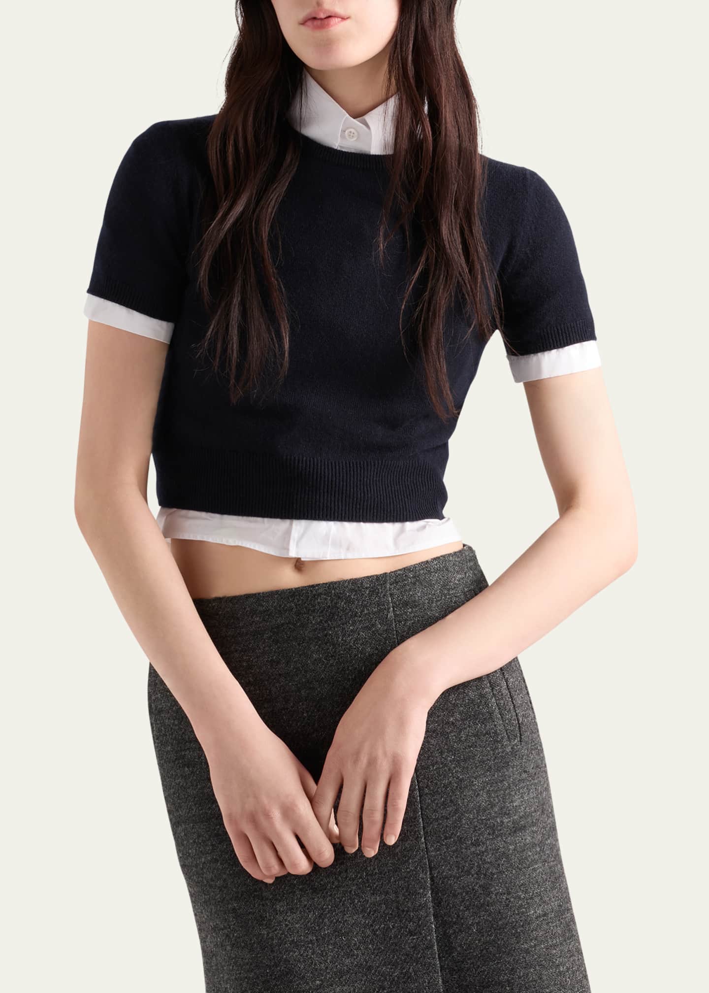 PRADA サマーニット Prada Short-Sleeve Cashmere Crop Sweater - Bergdorf Goodman