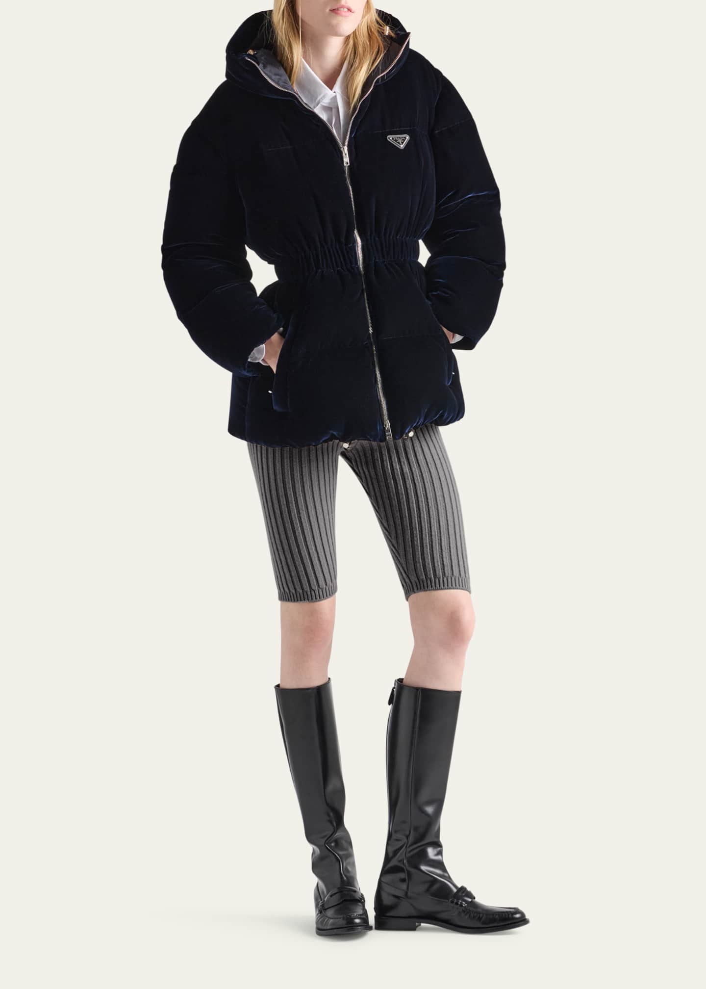 Prada Cinched Velvet Puffer Jacket - Bergdorf Goodman