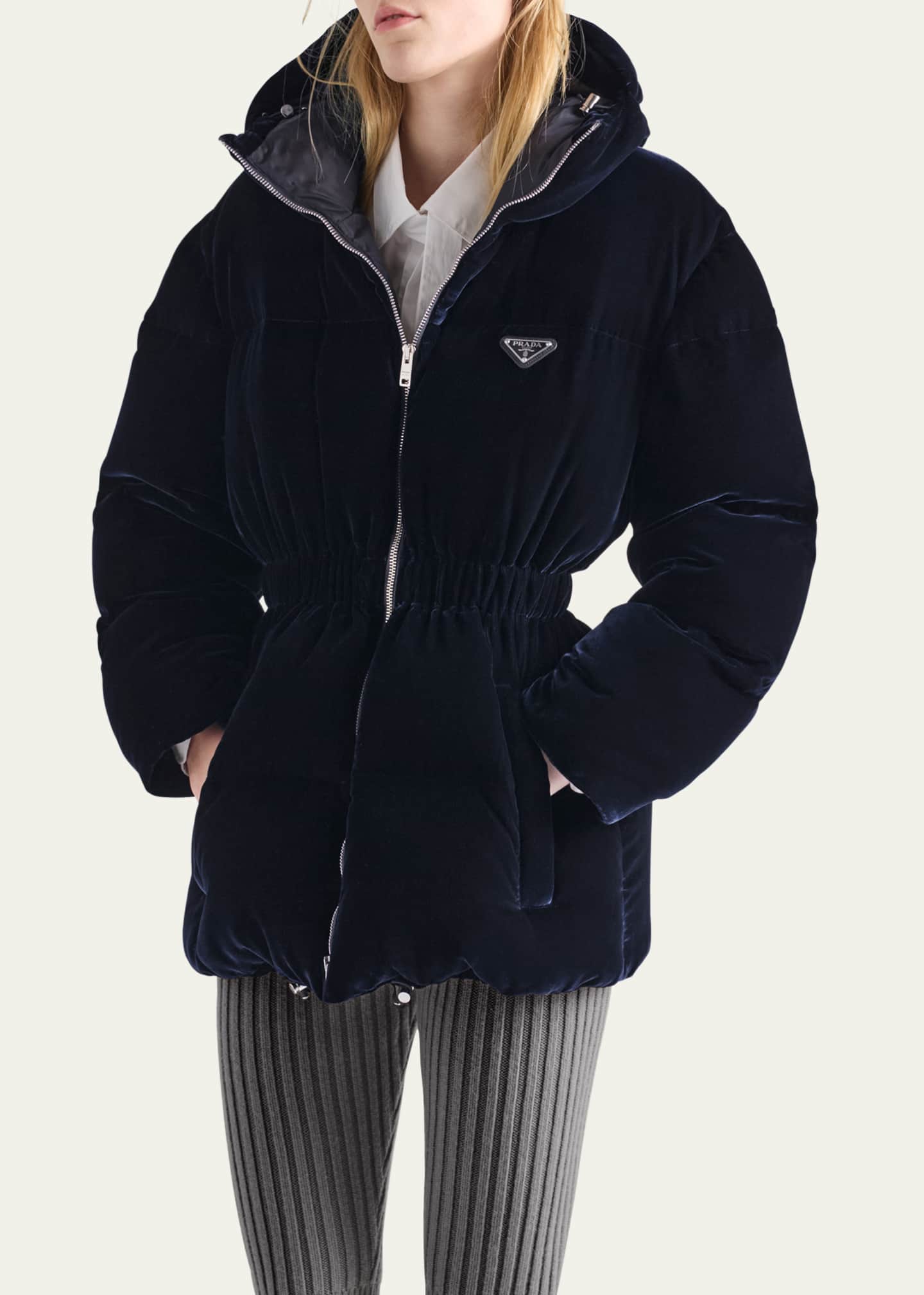 Prada Cinched Velvet Puffer Jacket - Bergdorf Goodman