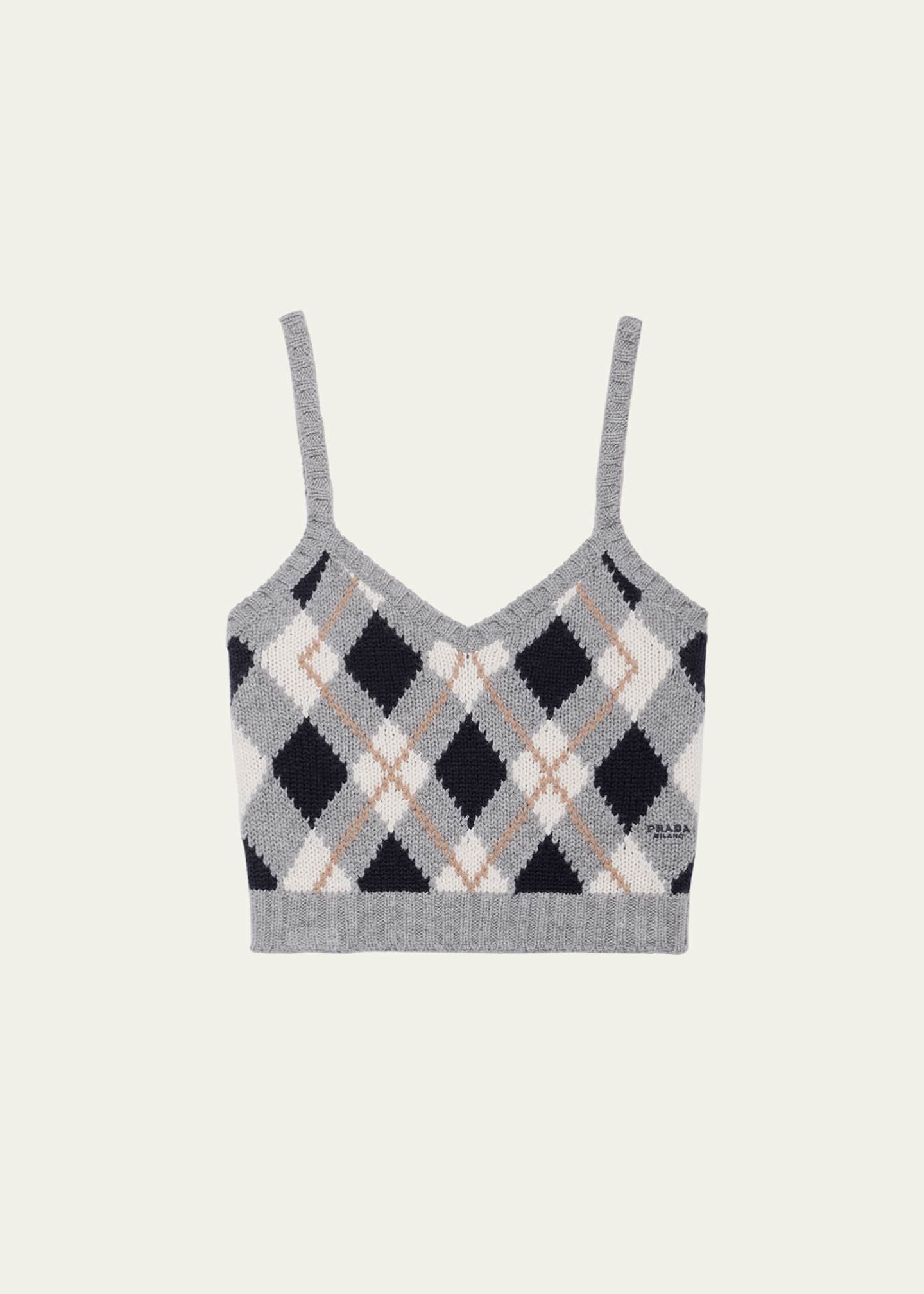 Prada Cashmere Argyle Knit Crop Tank Top - Bergdorf Goodman