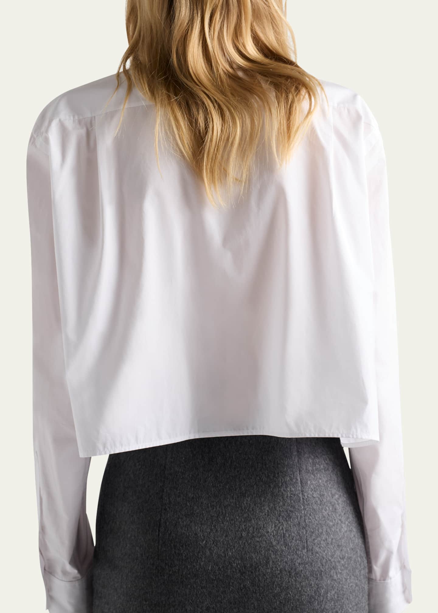 Prada Neck-Tie Popeline Crop Button-Down Shirt - Bergdorf Goodman