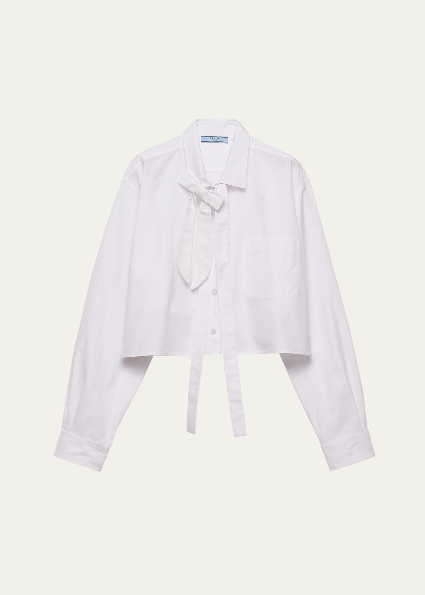Prada Neck-Tie Popeline Crop Button-Down Shirt - Bergdorf Goodman
