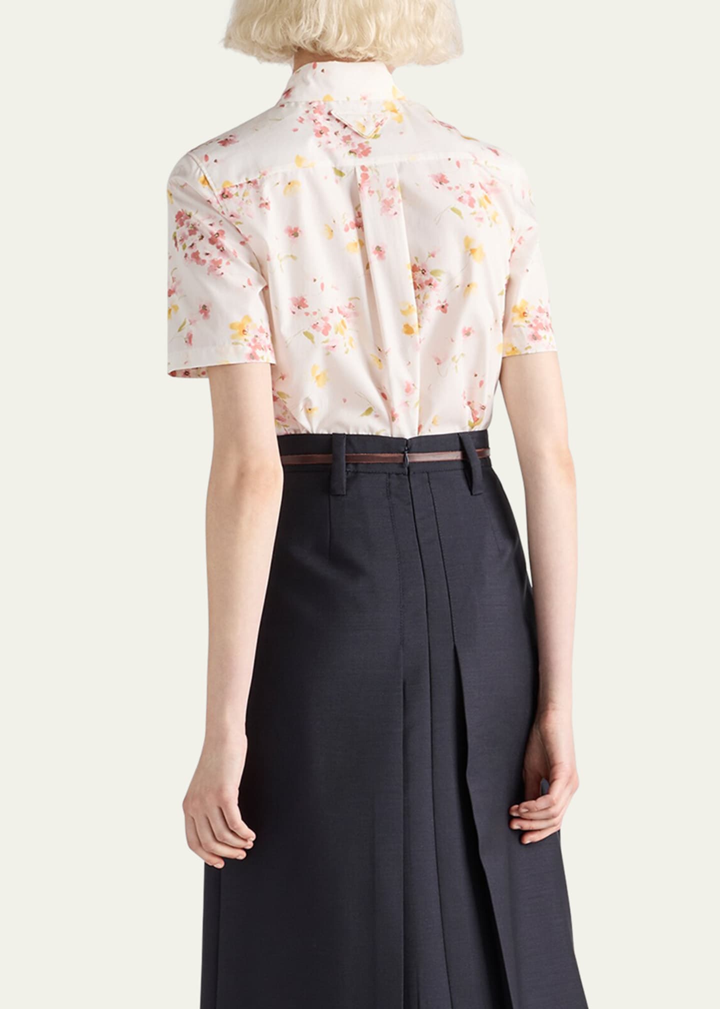 Prada Bouquet Poplin Short-Sleeve Button-Down Blouse Image 3 of 3
