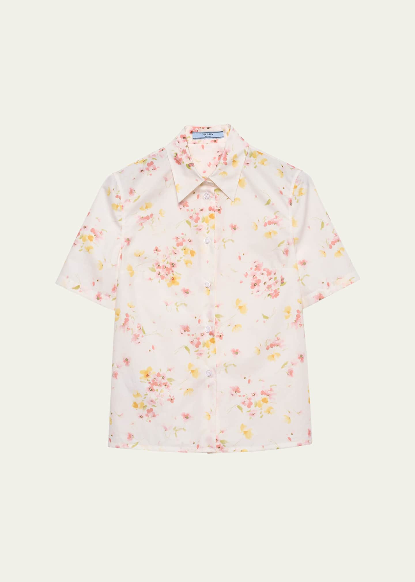 Prada Bouquet Poplin Short-Sleeve Button-Down Blouse Image 1 of 3
