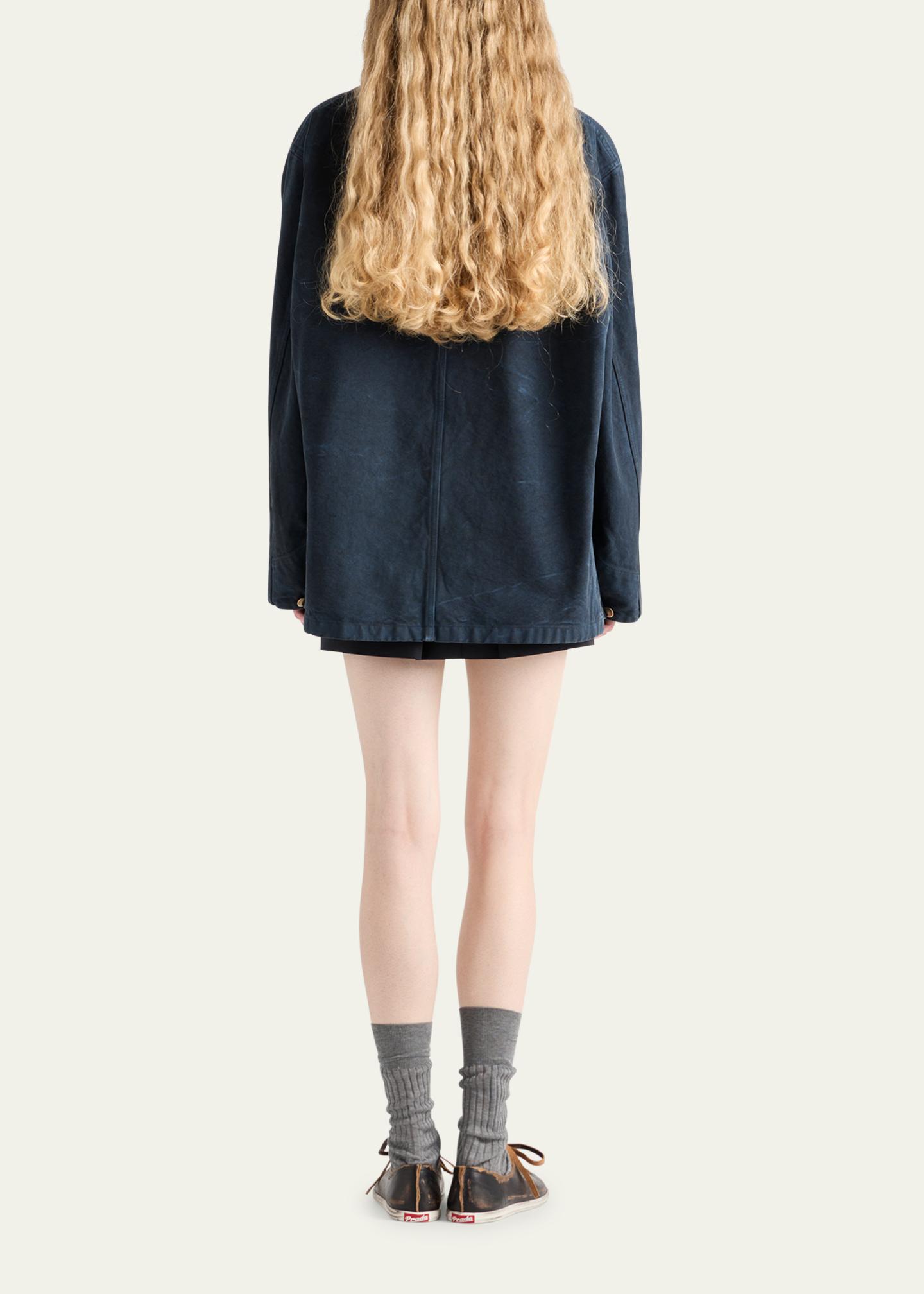 Prada Leather-Collar Canvas Utility Jacket - Bergdorf Goodman