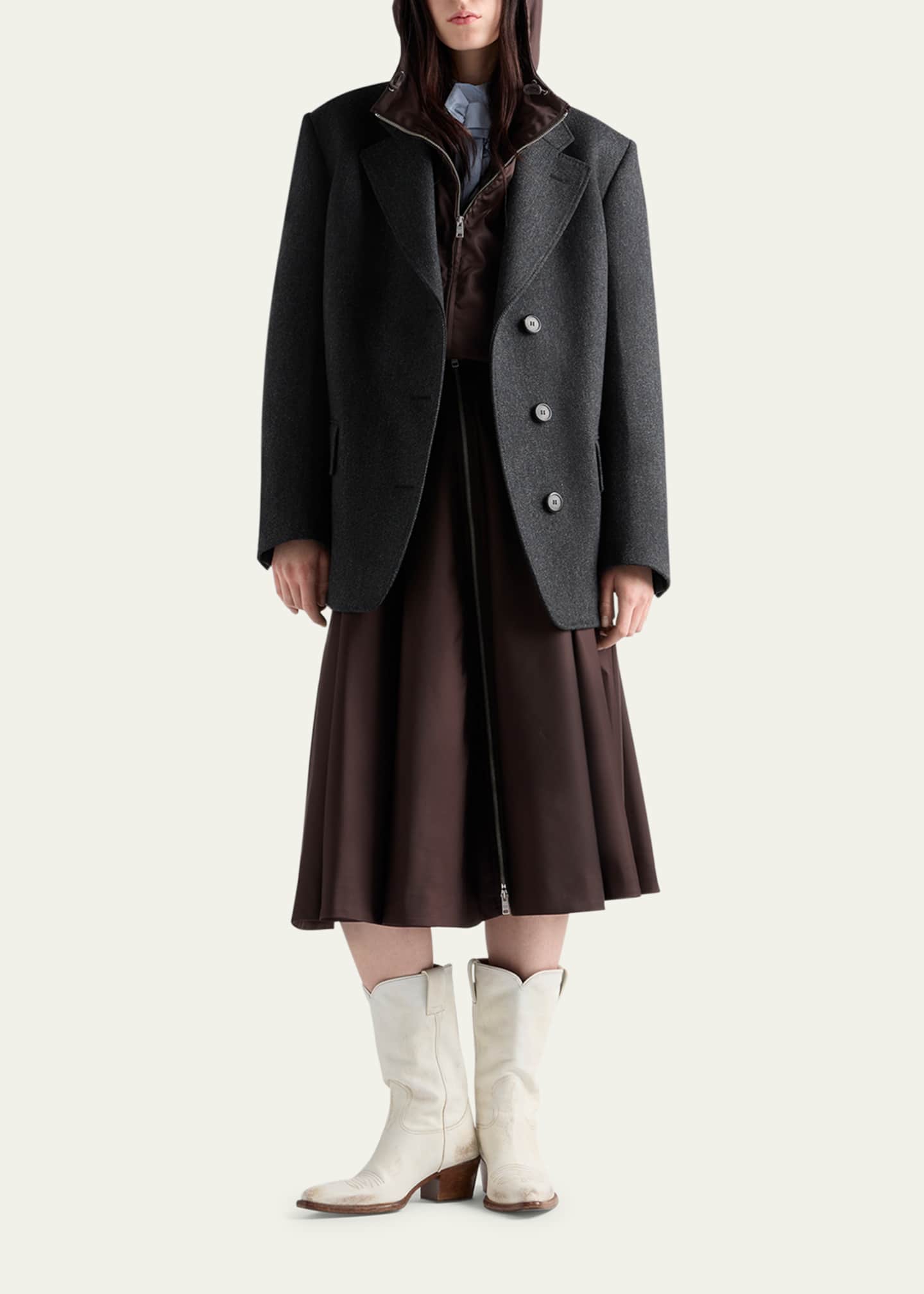 Prada Re-Nylon Zip-Front Midi Skirt - Bergdorf Goodman