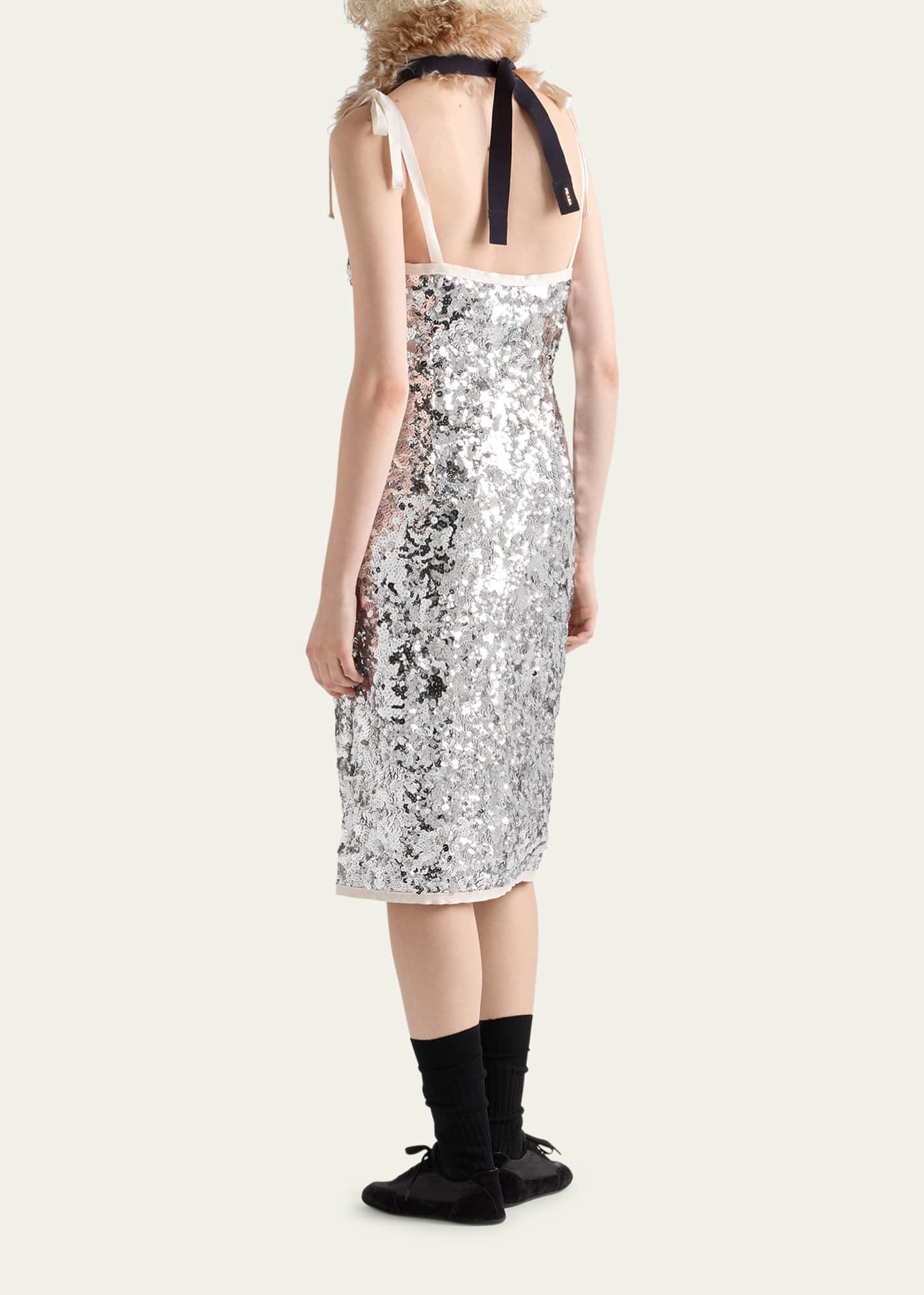 Prada Sequin Tie-Shoulder Midi Dress - Bergdorf Goodman