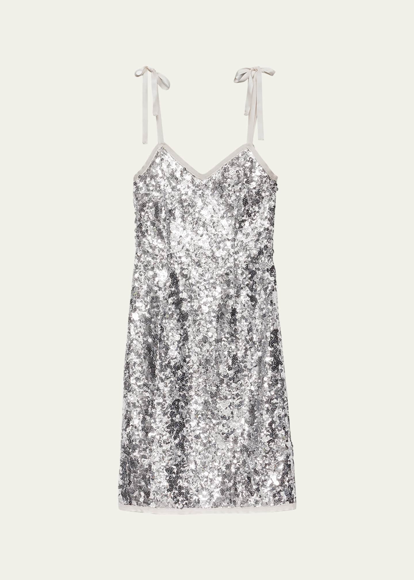 Prada Sequin Tie-Shoulder Midi Dress - Bergdorf Goodman
