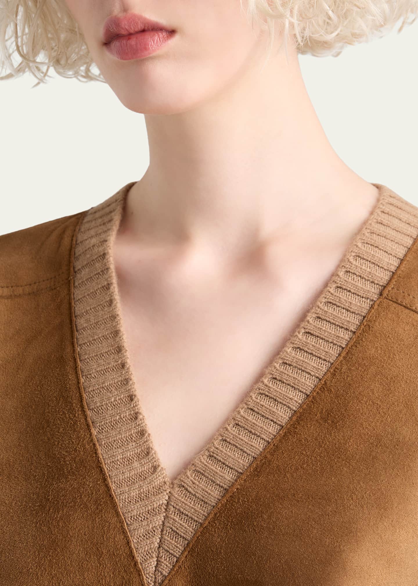 Prada Suede-Front V-Neck Cashmere Sweater - Bergdorf Goodman