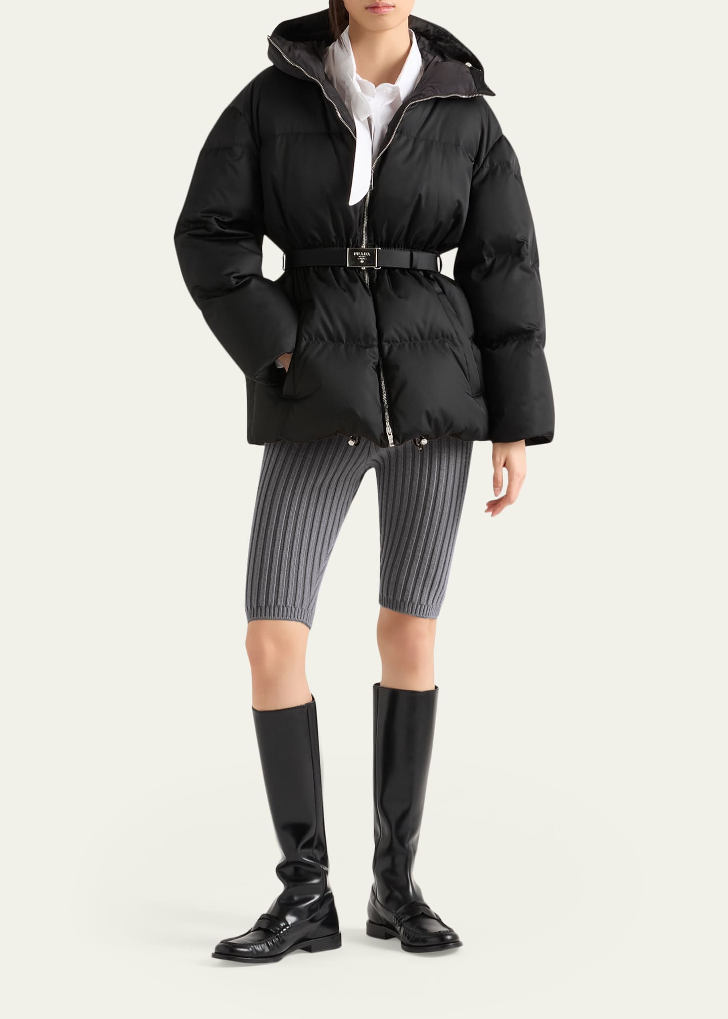 Belted Re-Nylon Puffer Jacket