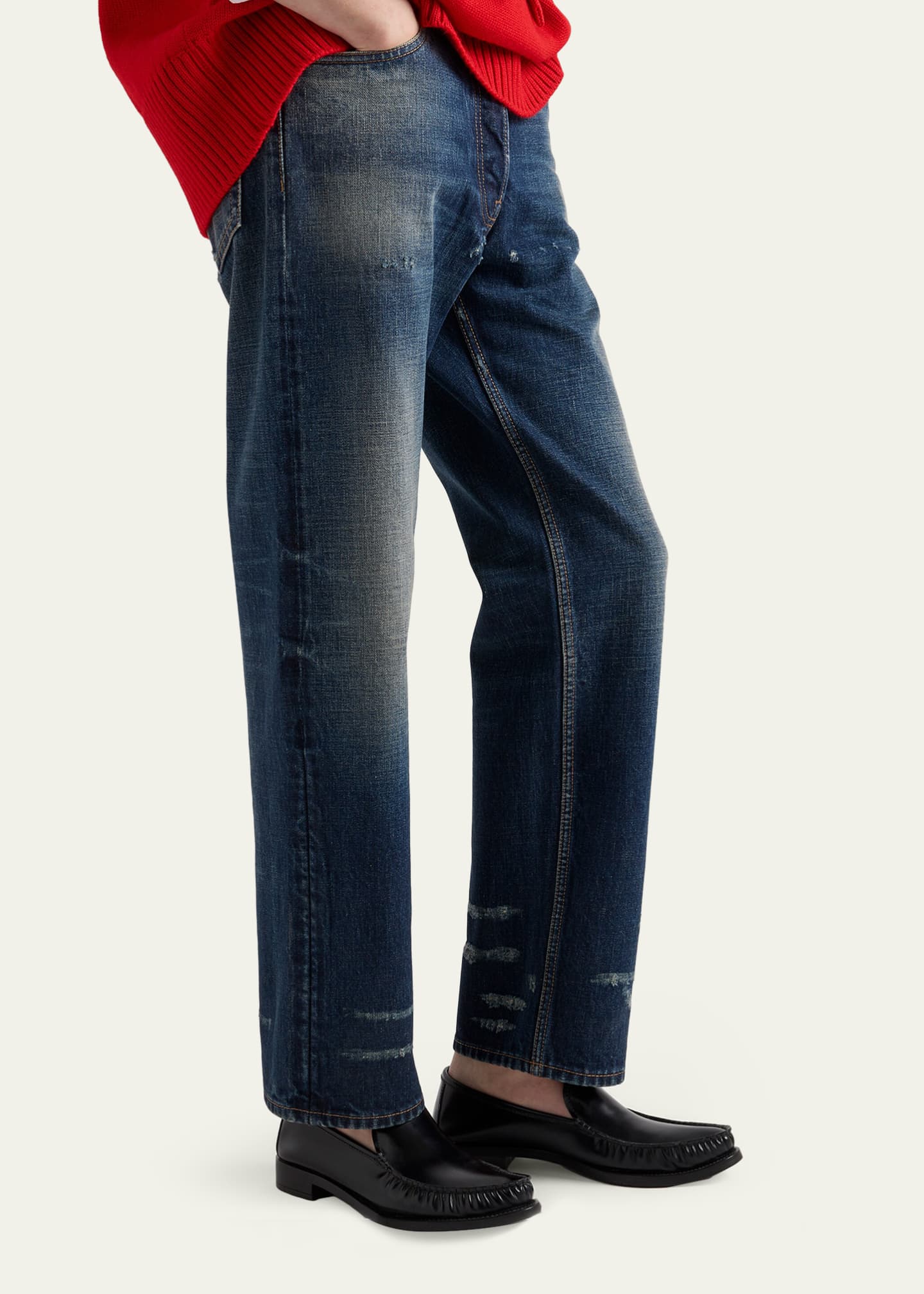 Prada Distressed Straight-Leg Jeans - Bergdorf Goodman