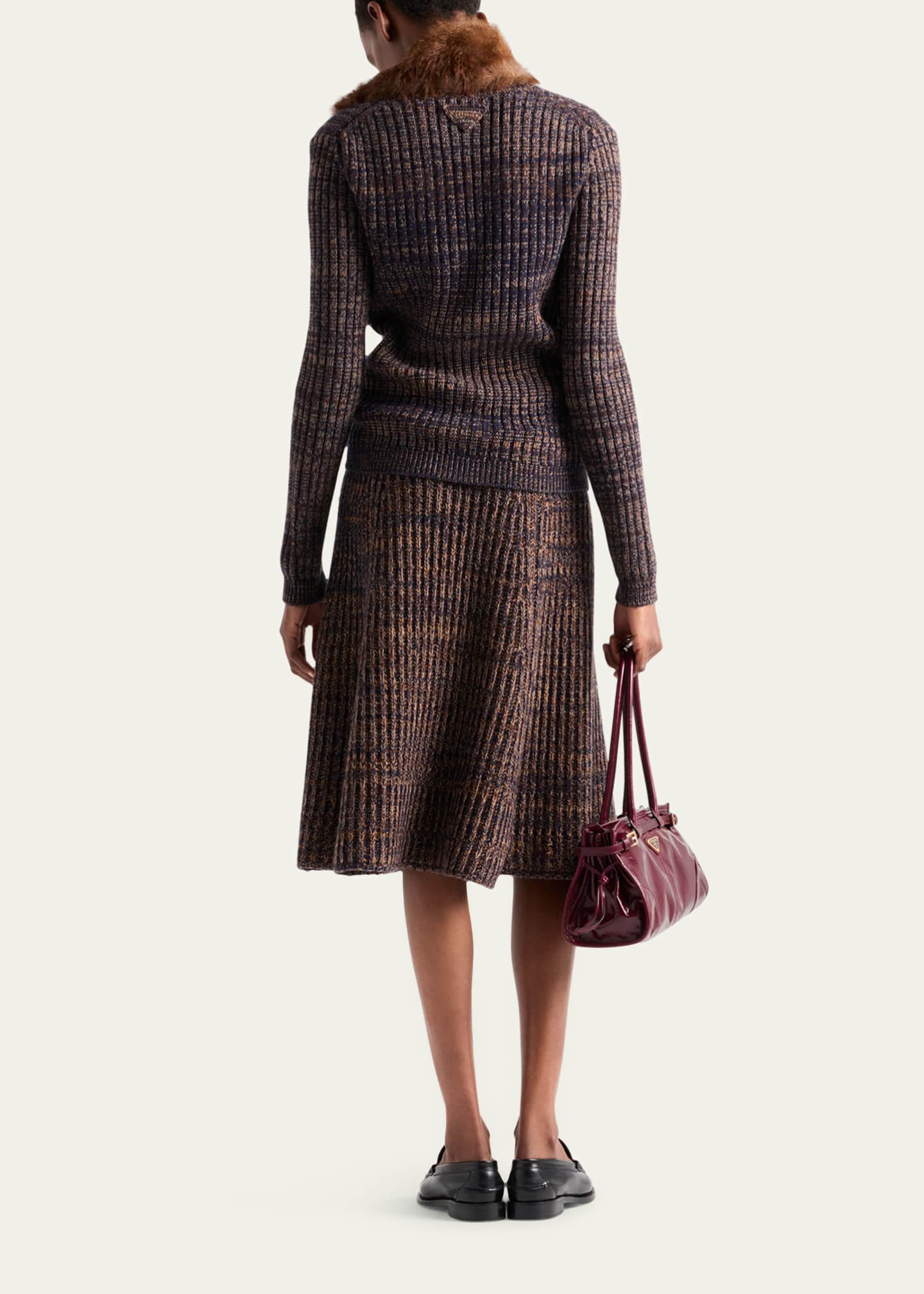 Prada Cashmere-Wool Mouline Midi Skirt Image 3 of 4