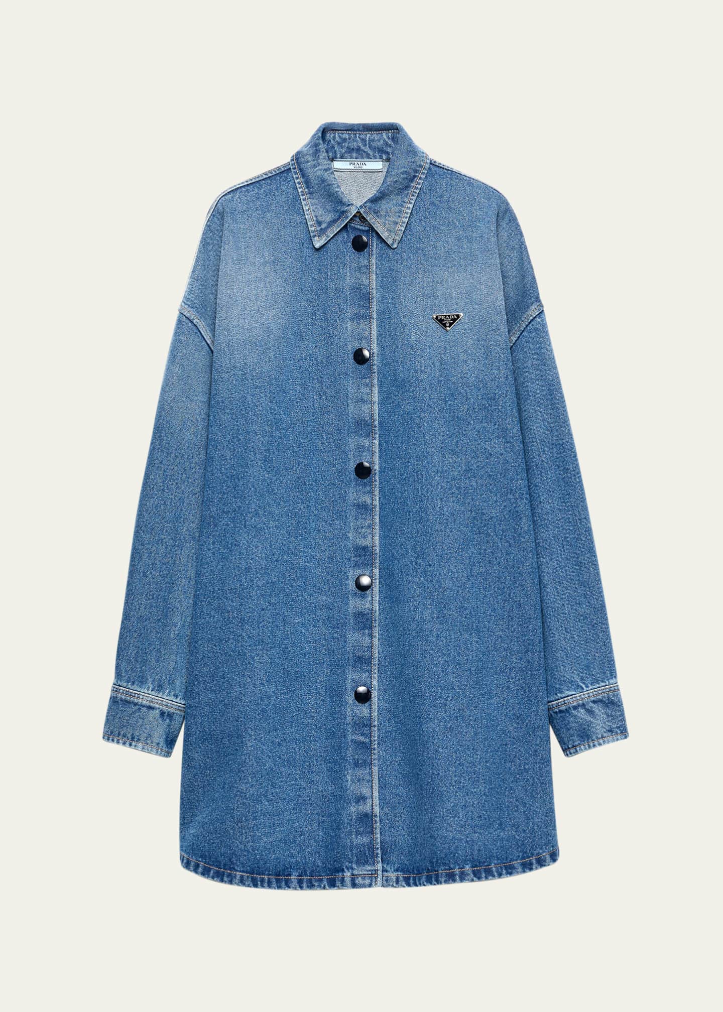 Short Sleeve Prada Oversized Organic Denim Shirt PRADA Triangular