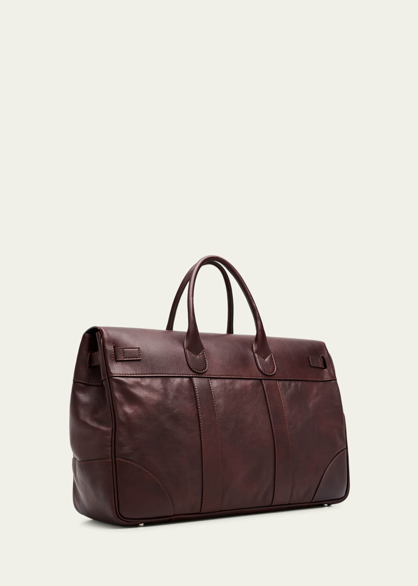 Brunello Cucinelli Men's Country Leather Clasp-Front Duffel Bag