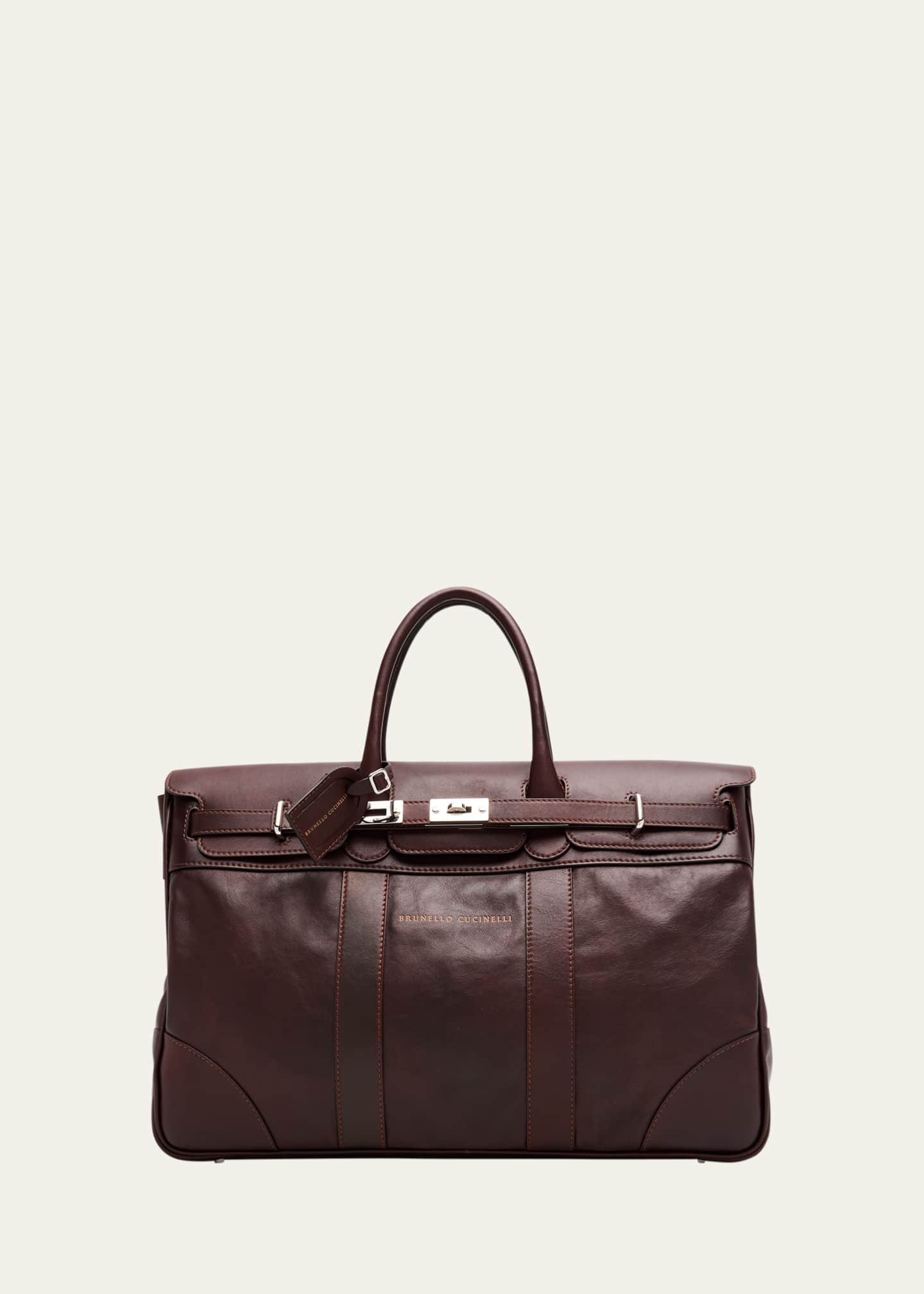 Brunello Cucinelli Men's Country Leather Clasp-Front Duffel Bag