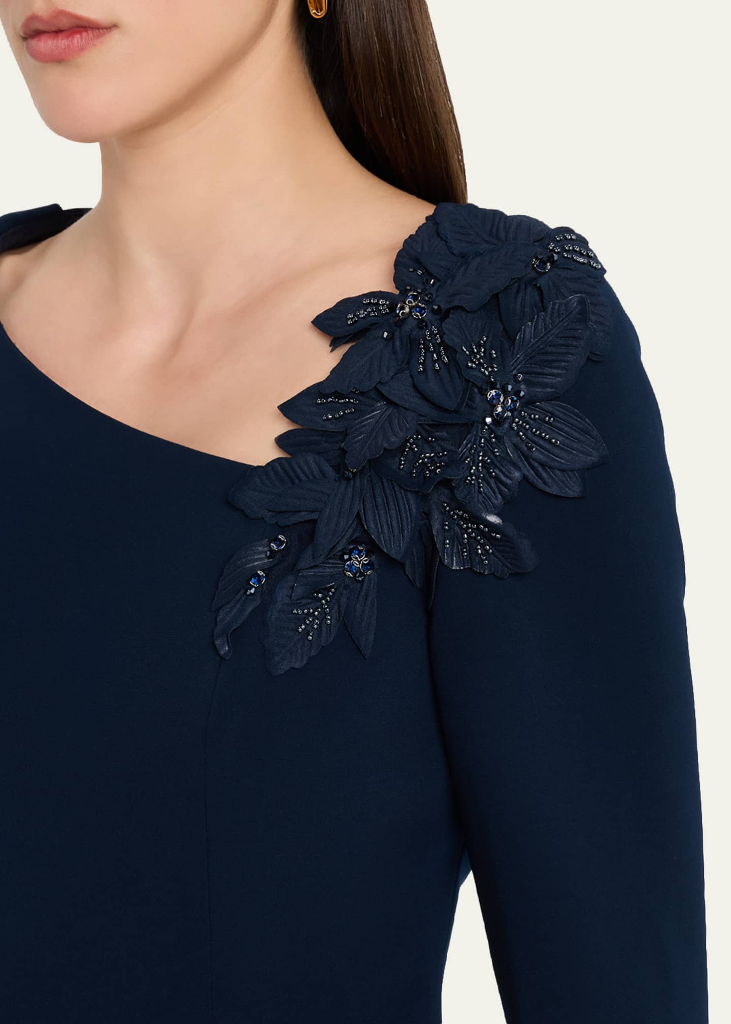 Teri Jon by Rickie Freeman Women's Cape-Sleeve Crepe Asymmetric Knee-Length Dress - Navy - Size 6