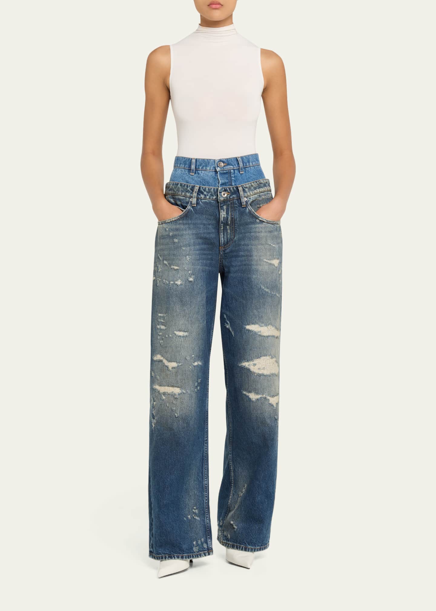 Dolce&Gabbana High-Rise Double Waistband Wide-Leg Distressed Jeans