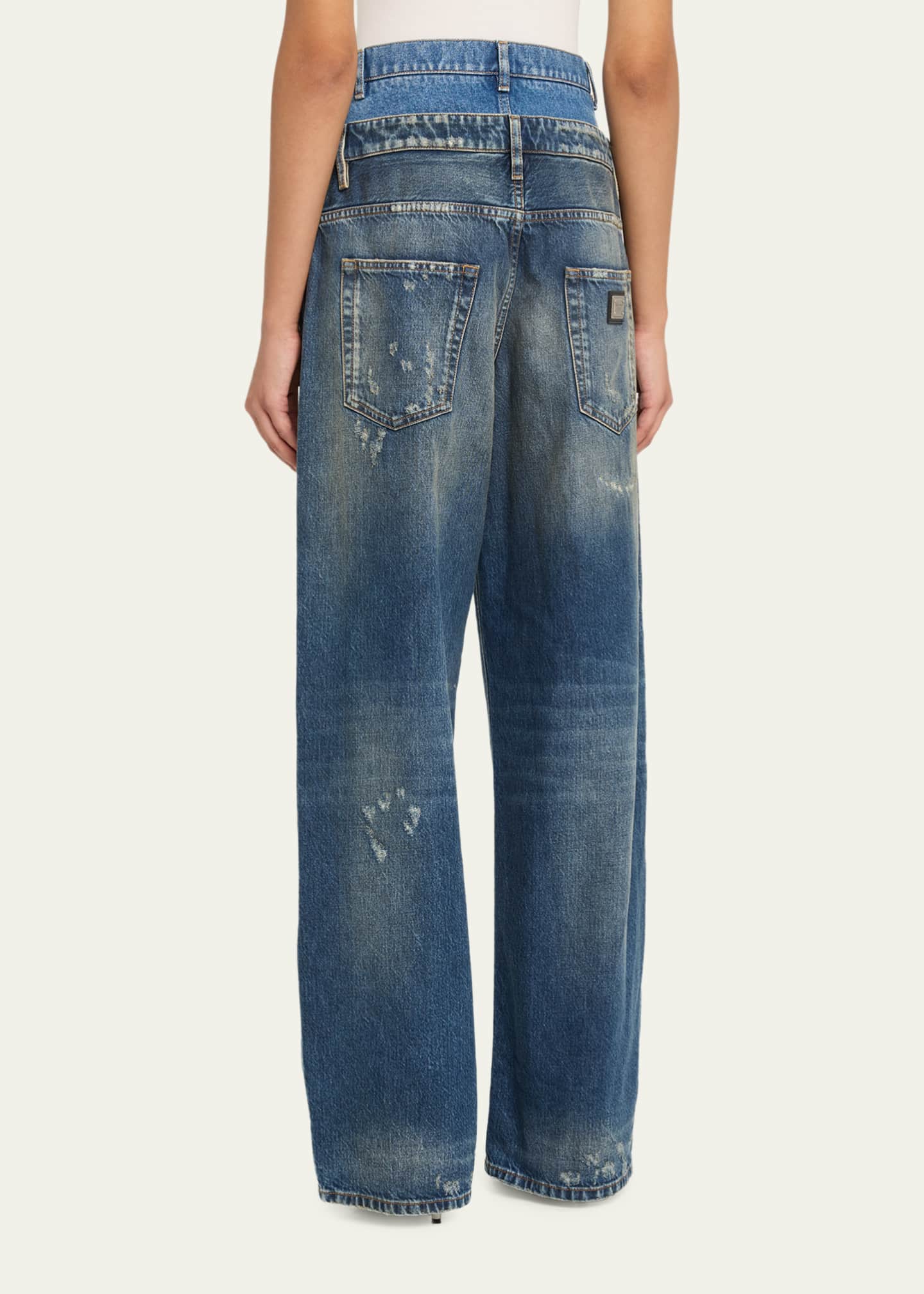 Dolce&Gabbana High-Rise Double Waistband Wide-Leg Distressed Jeans