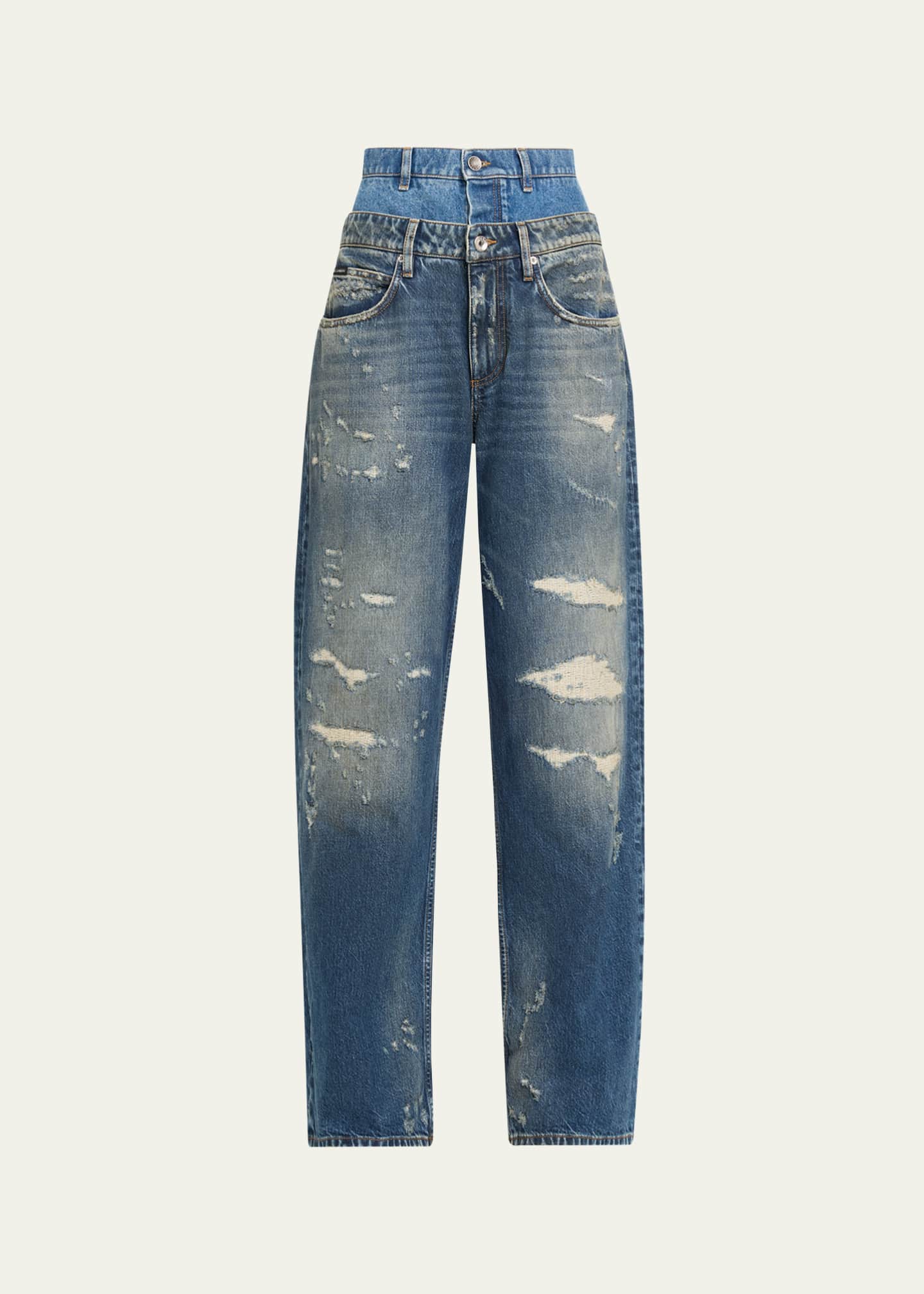 Dolce&Gabbana High-Rise Double Waistband Wide-Leg Distressed Jeans