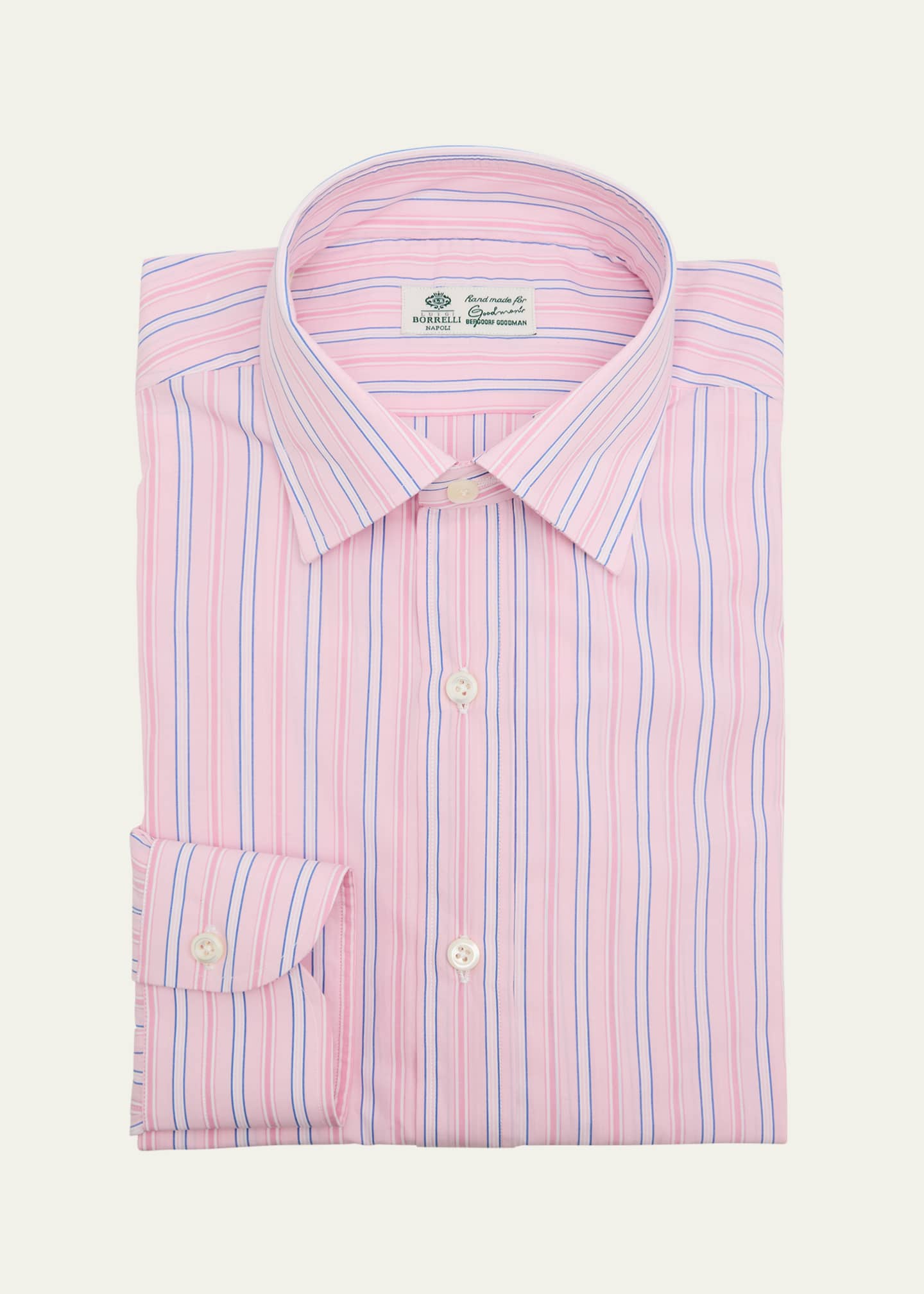 mens fine dress shirts Borrelli Men's Cotton Fine-Stripe Point Collar Dress Shirt, Pink Blue, Men's, 39 Eu (15.5 Us), Shirts Tops Formal & Evening Dress Shirts