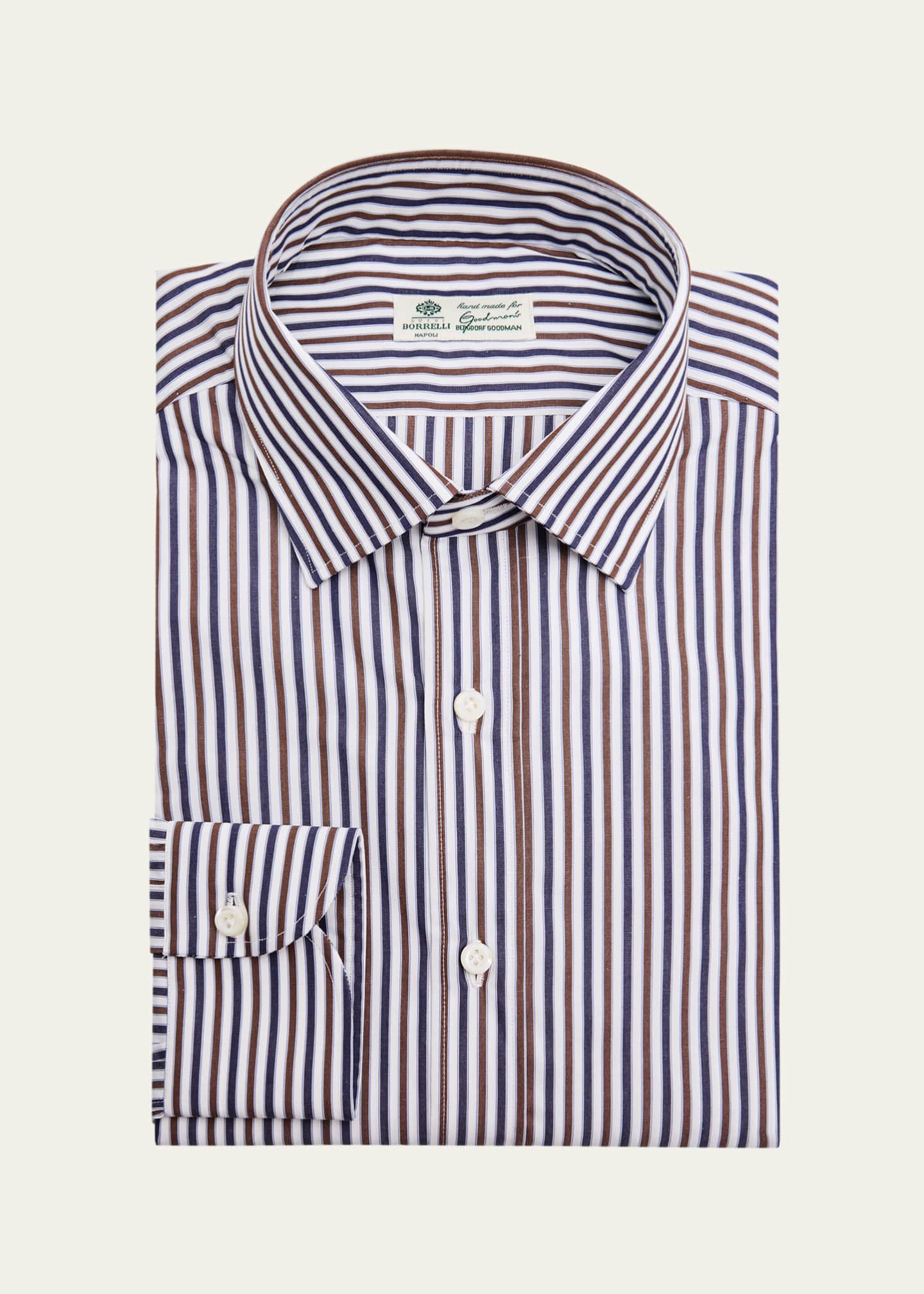 borrelli dress shirts Borrelli Men's Bicolor Stripe Cotton Dress Shirt, Blue Brown/White, Men's, 39 Eu (15.5 Us), Shirts Tops Formal & Evening Dress Shirts