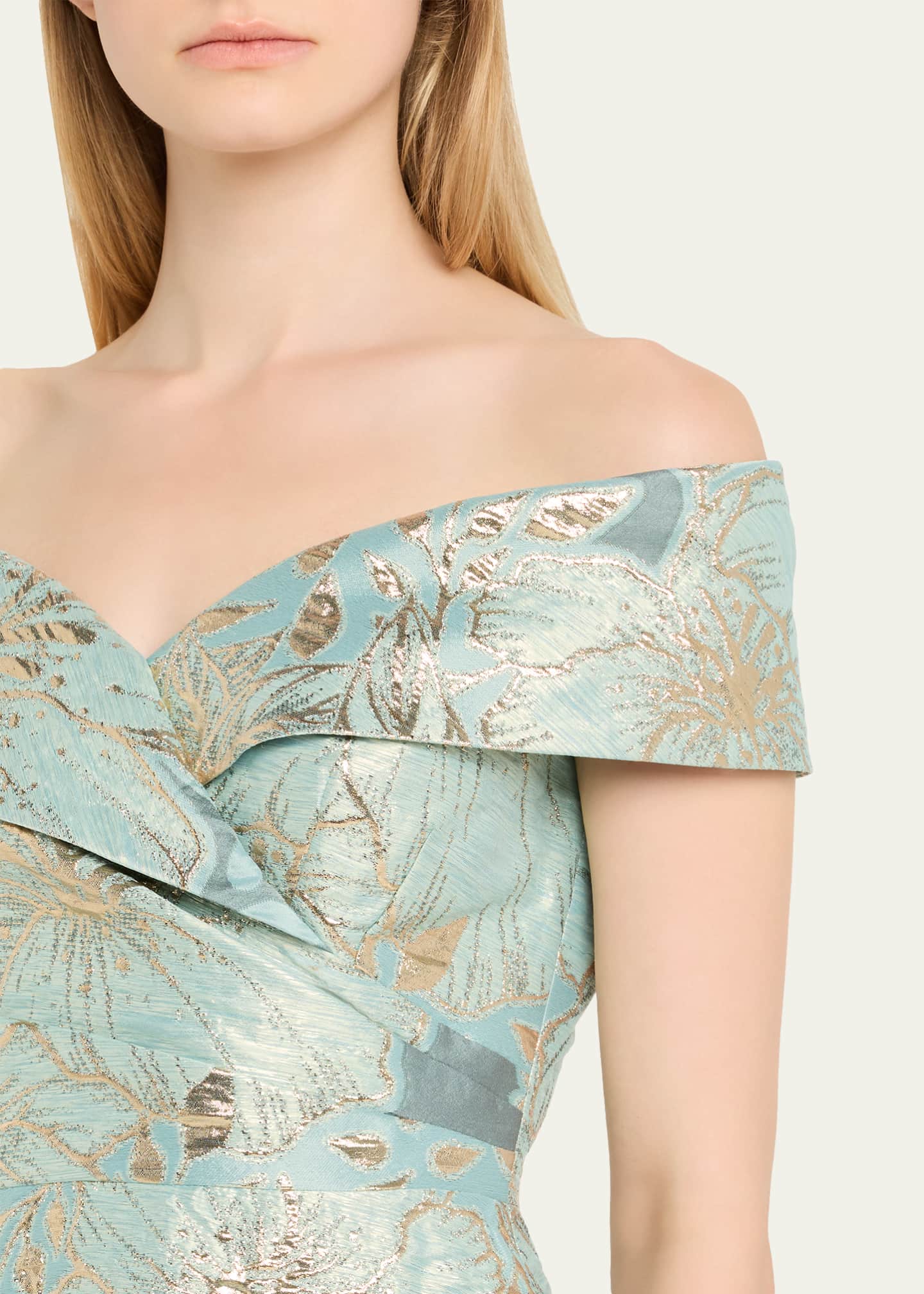 Rickie Freeman for Teri Jon Off-Shoulder Metallic Jacquard Midi Dress Image 5 of 5
