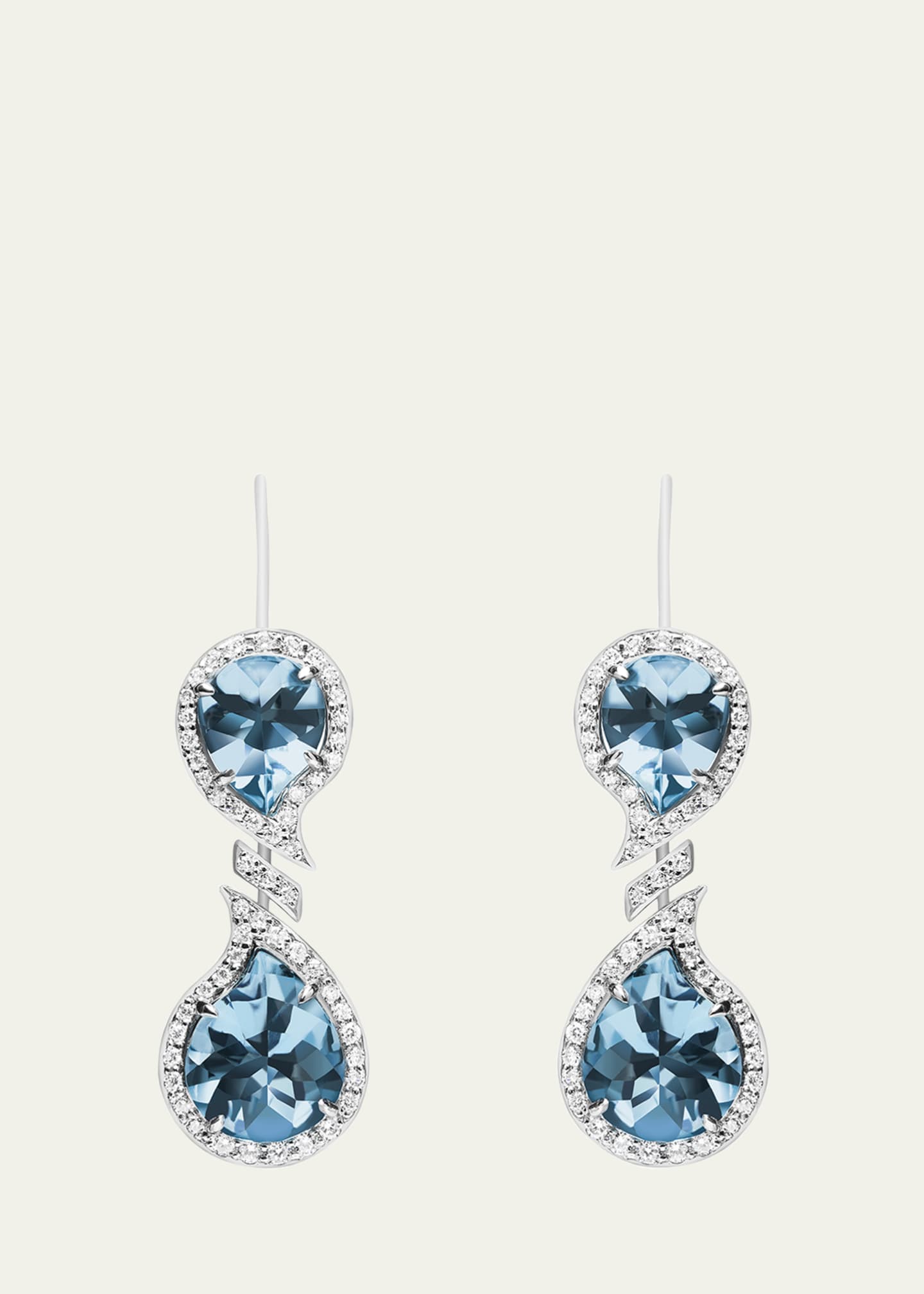 Paul Morelli 18K White Gold Aquamarine Sun and Moon Drop Earrings with Diamonds
