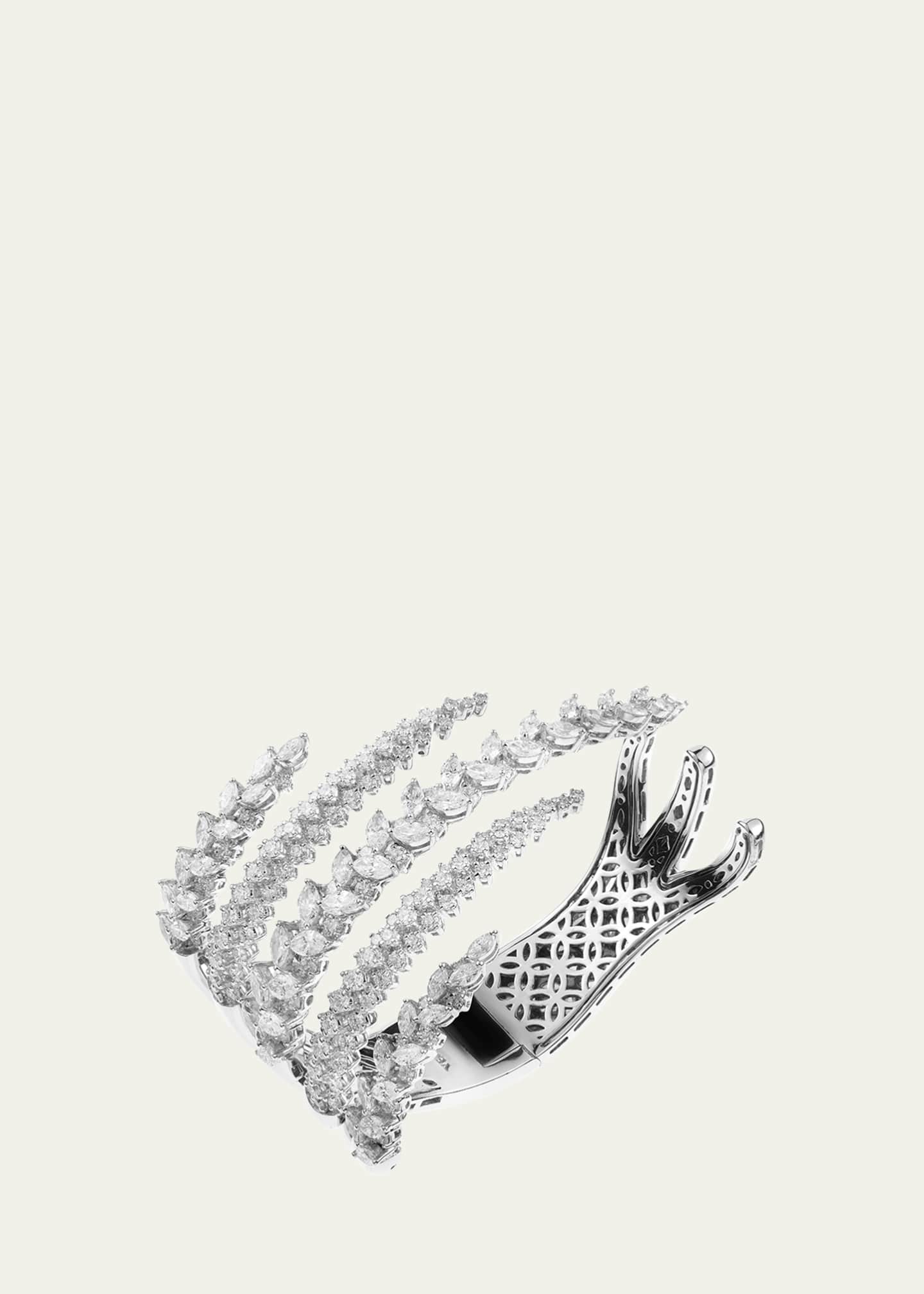 Yeprem 18K White Gold Round Diamond and Marquise Diamond Multi-Row Open Ring