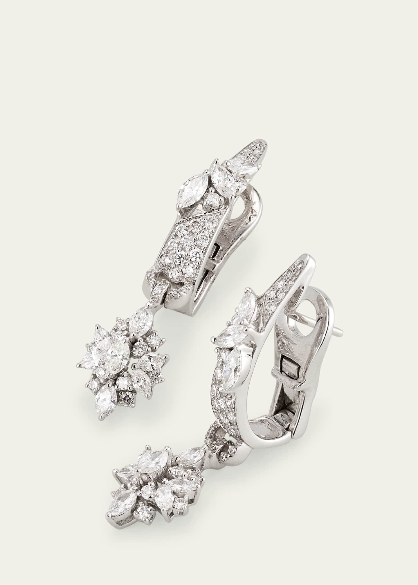 Yeprem 18K White Gold Round Diamond and Marquise Diamond Earrings Image 3 of 4