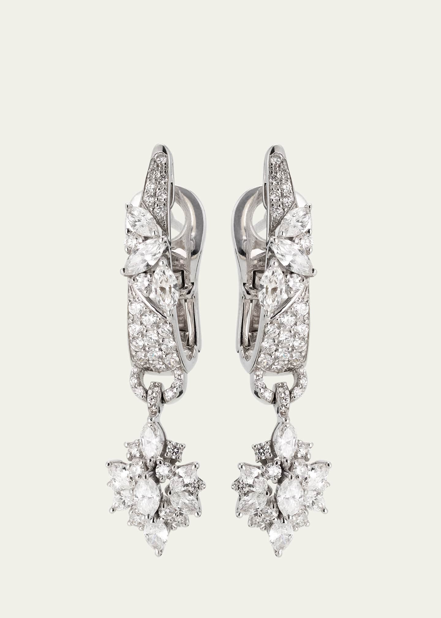 Yeprem 18K White Gold Round Diamond and Marquise Diamond Earrings
