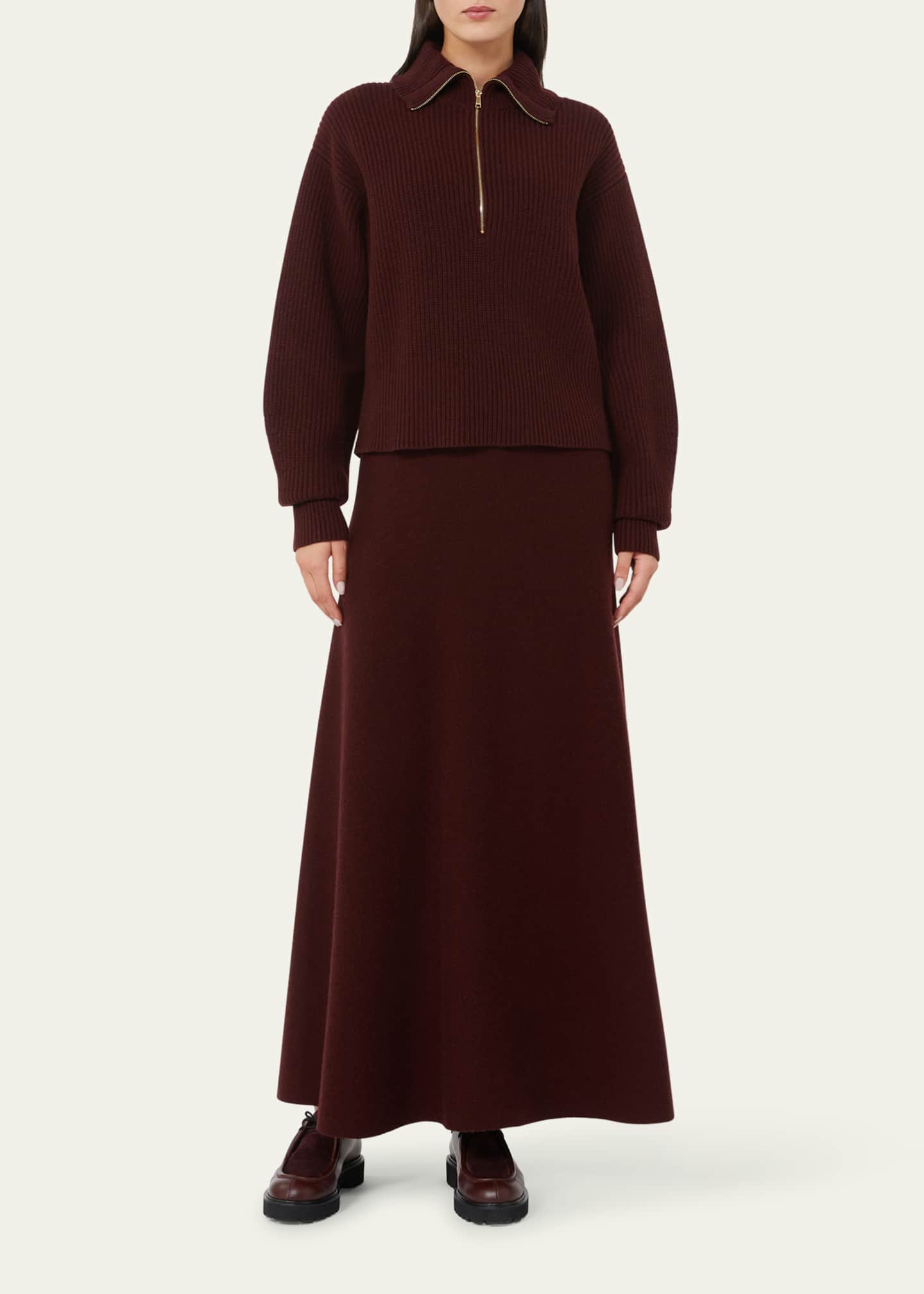 マロン Max Mara Wool-Cashmere Quarter-Zip Sweater - Bergdorf Goodman