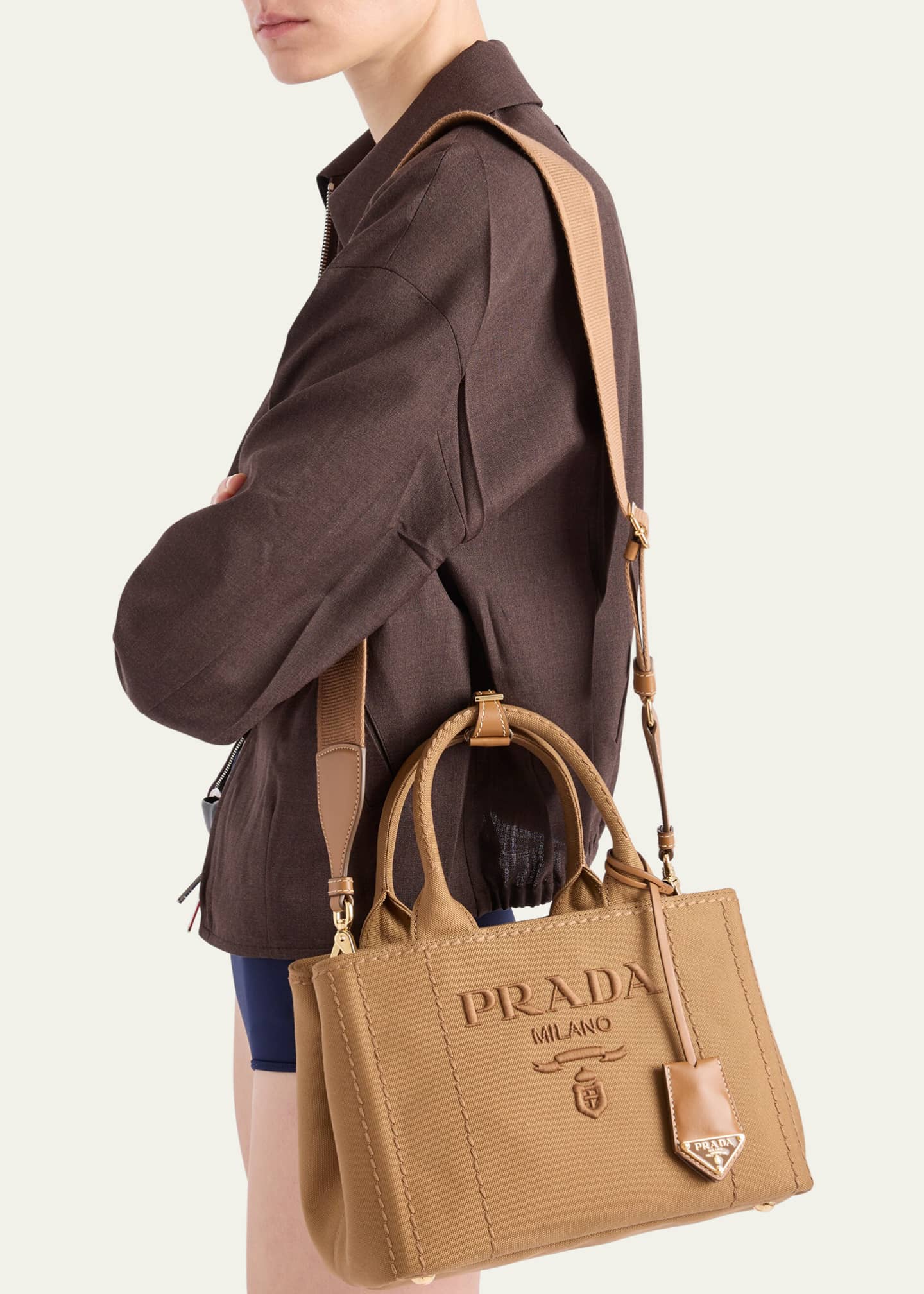 Prada Small Embroidered Cotton Canvas Shoulder Bag Image 2 of 5